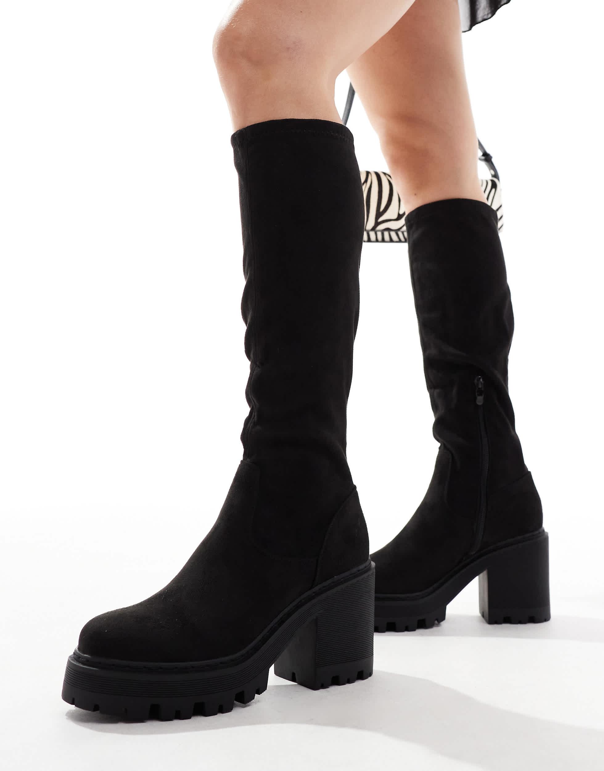 Knee high chunky boots clearance