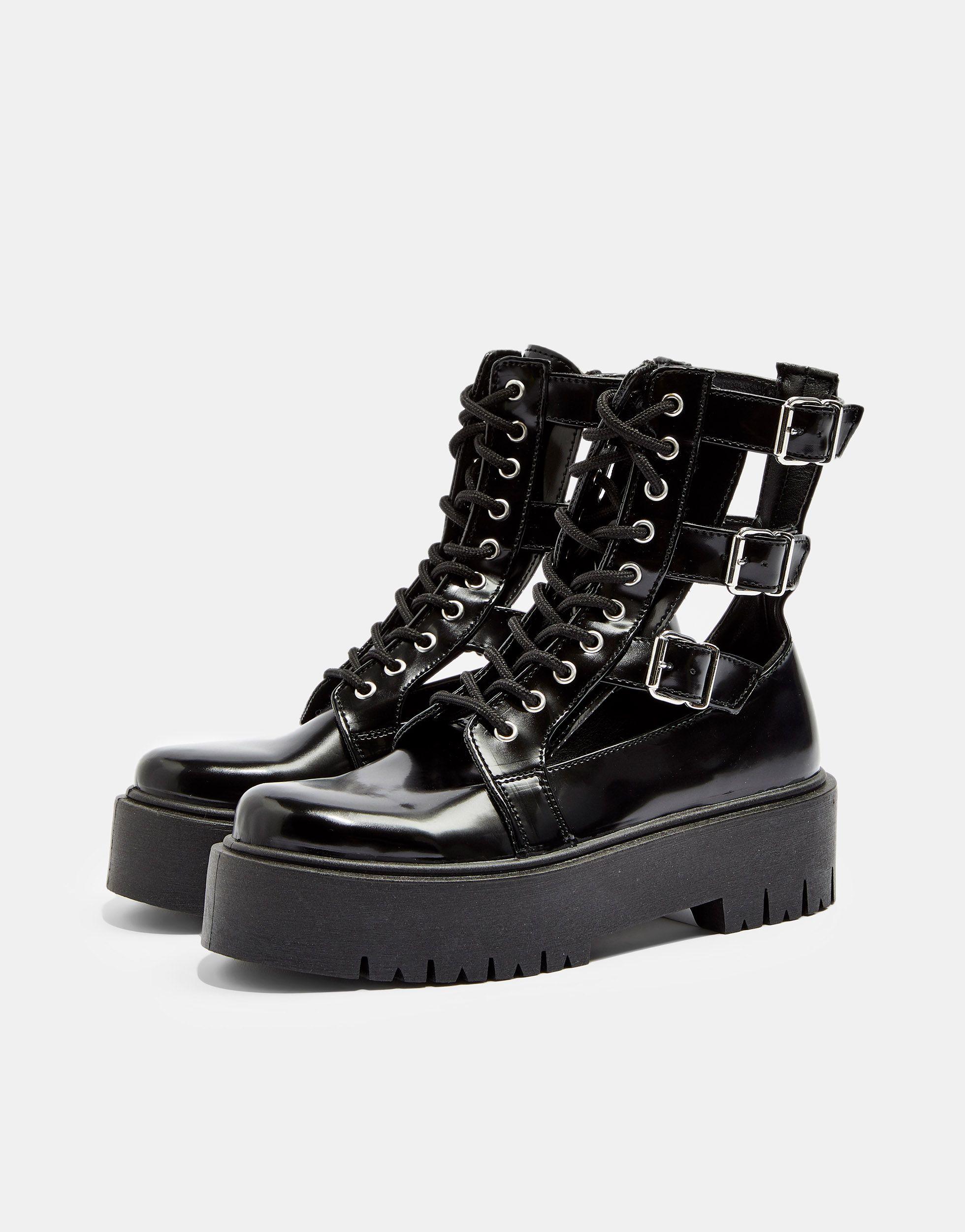 TOPSHOP Cut Out Buckle Boots in Black | Lyst