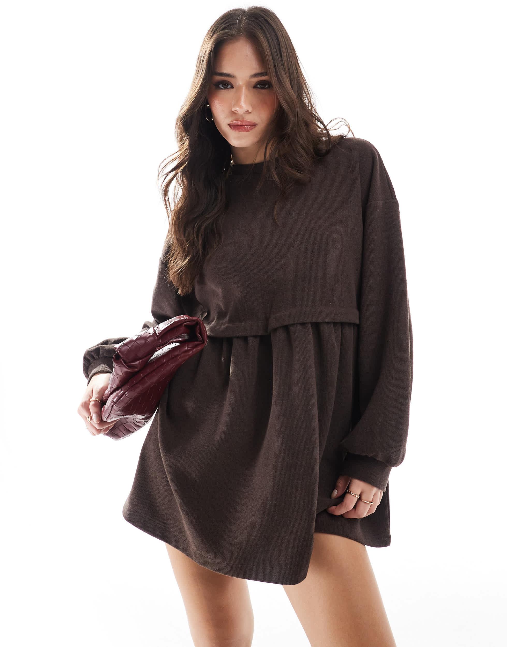 ribbed smock dress Miss Selfridge soft ribbed smock dress in black