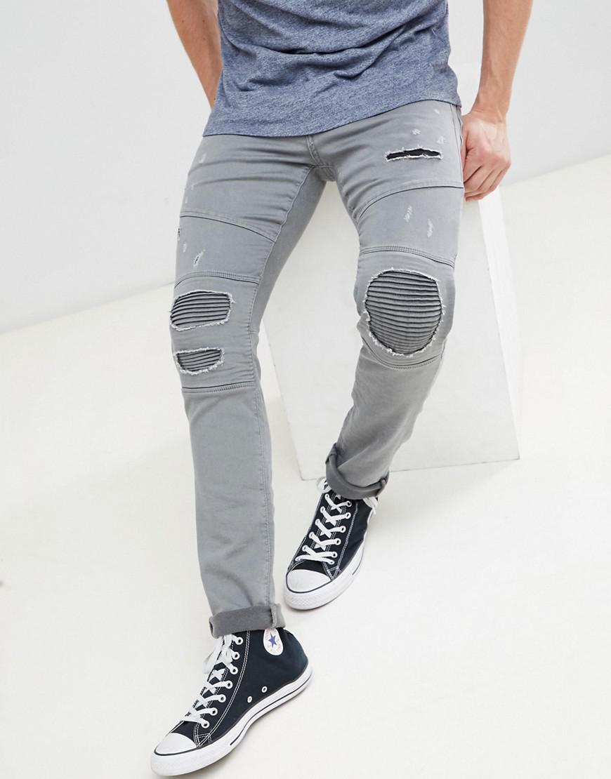 Jack & Jones Denim Intelligence Glenn Biker Jeans in Gray for Men - Lyst