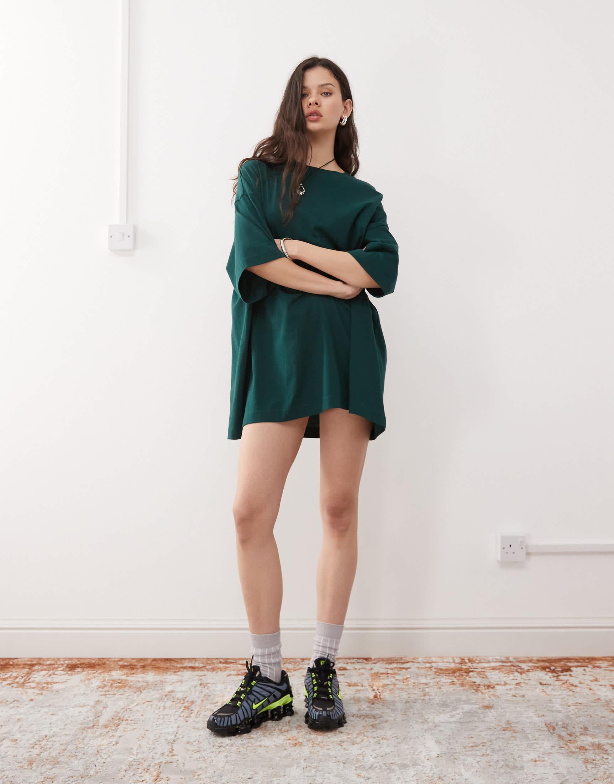 Weekday Huge T-Shirt Mini Dress in Green Lyst