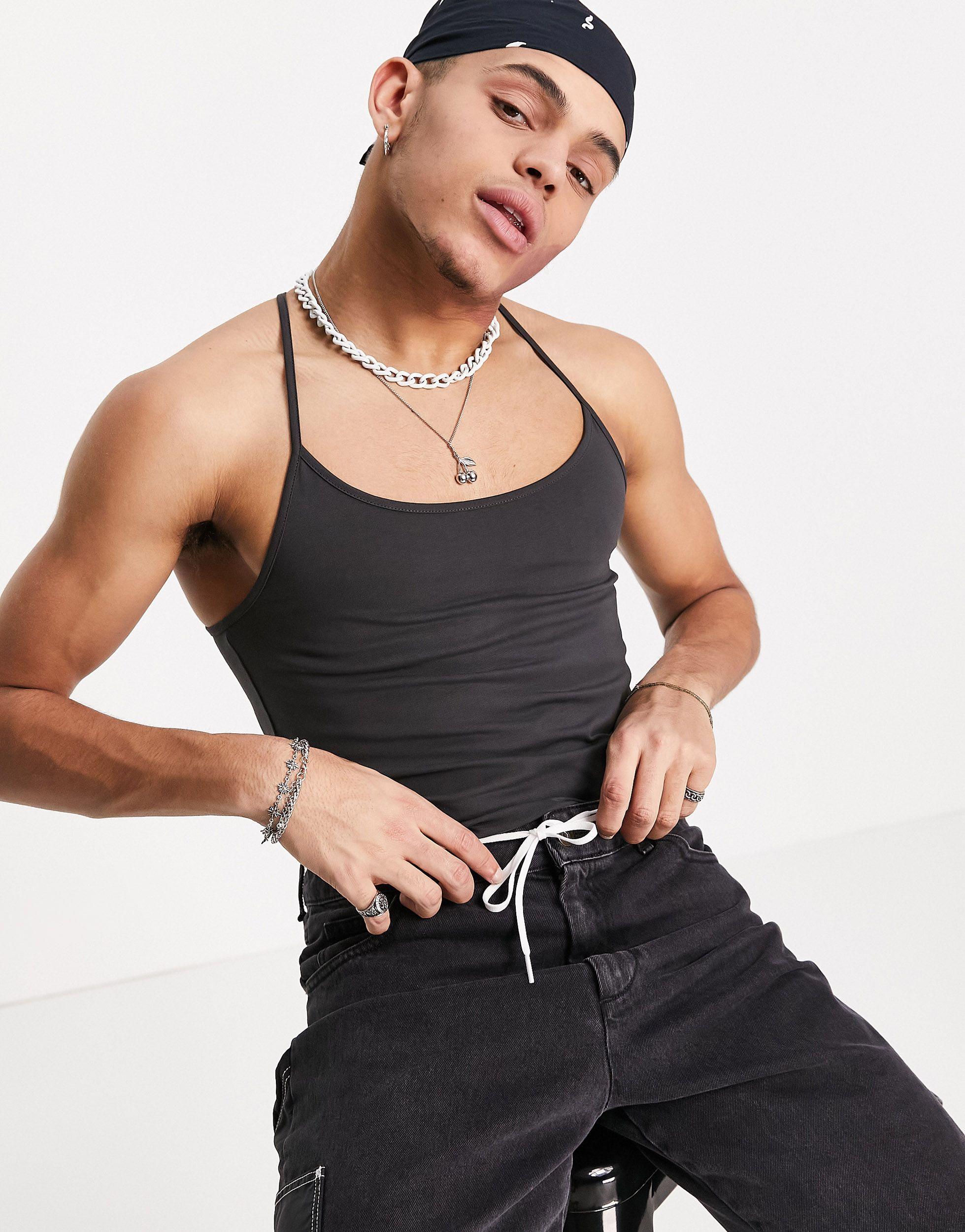 ASOS Muscle Fit Vest With Spaghetti Strap Cross Back in Black for Men | Canada