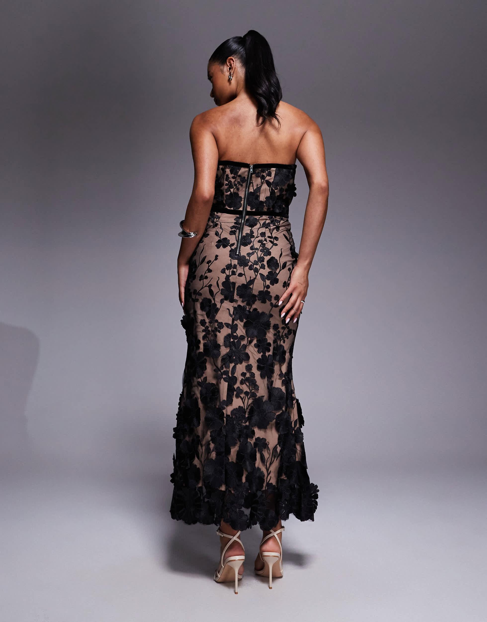 chinese dress ladies Taliah Lace-Trim A-Line Midaxi Dress in Black main image 0