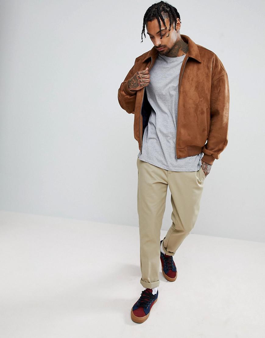 ASOS Design Oversized Faux Suede Harrington Jacket In Tan in Brown for Men  | Lyst