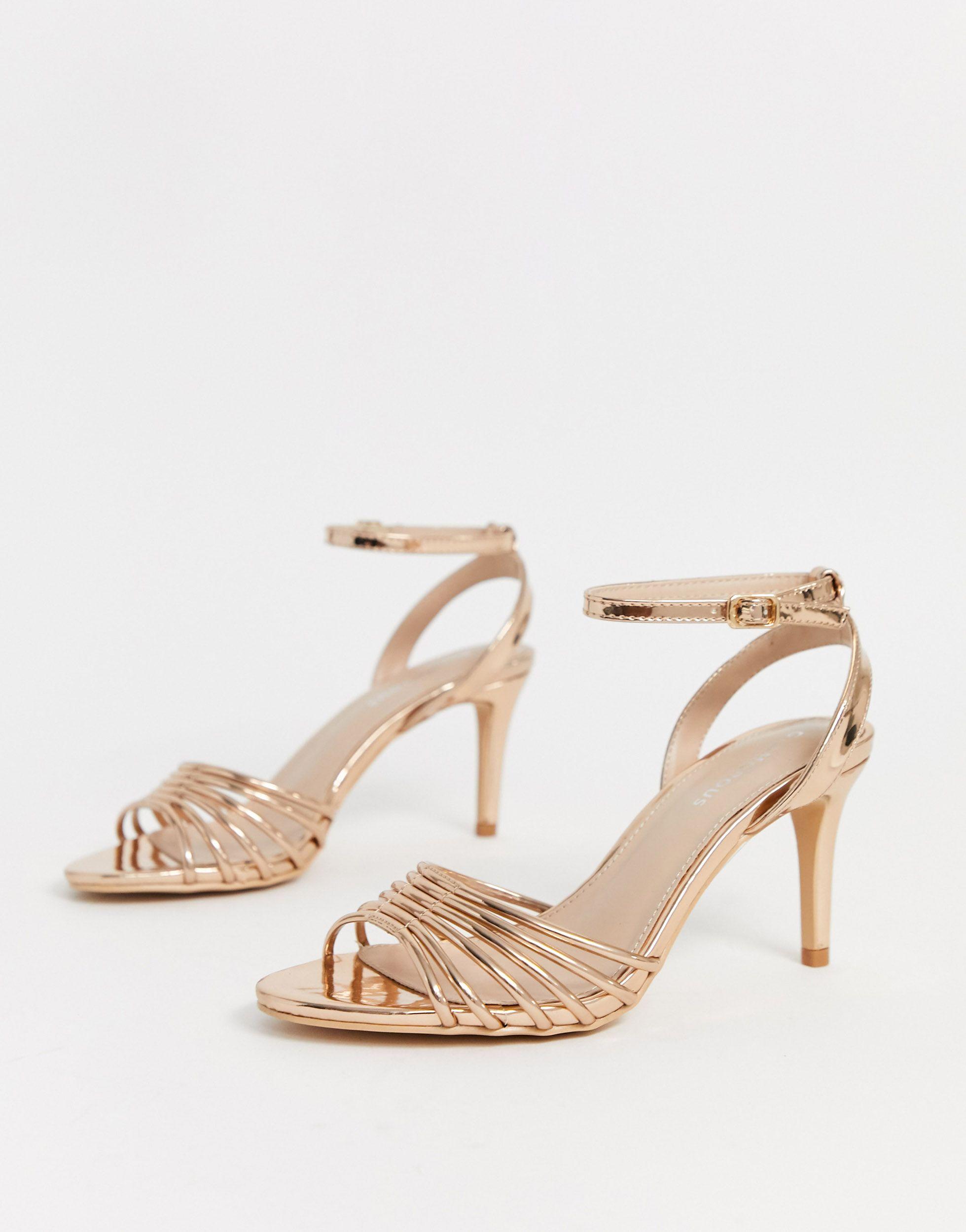 Glamorous Rose Gold Mirror Strappy Heeled Sandals in Metallic | Lyst