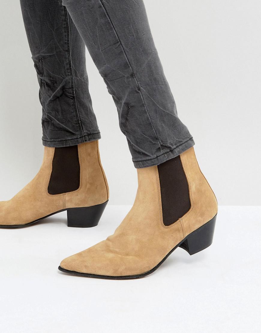 ASOS Chelsea Boots In Stone Suede With Stacked Heel for Men | Lyst
