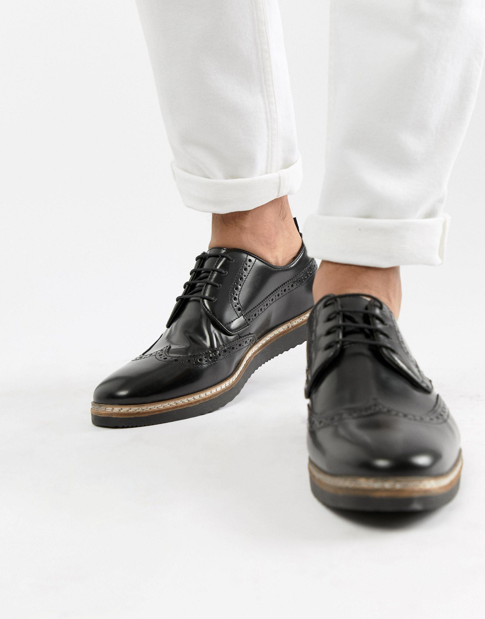 ASOS Leather Brogue Shoes in Black for Men | Lyst