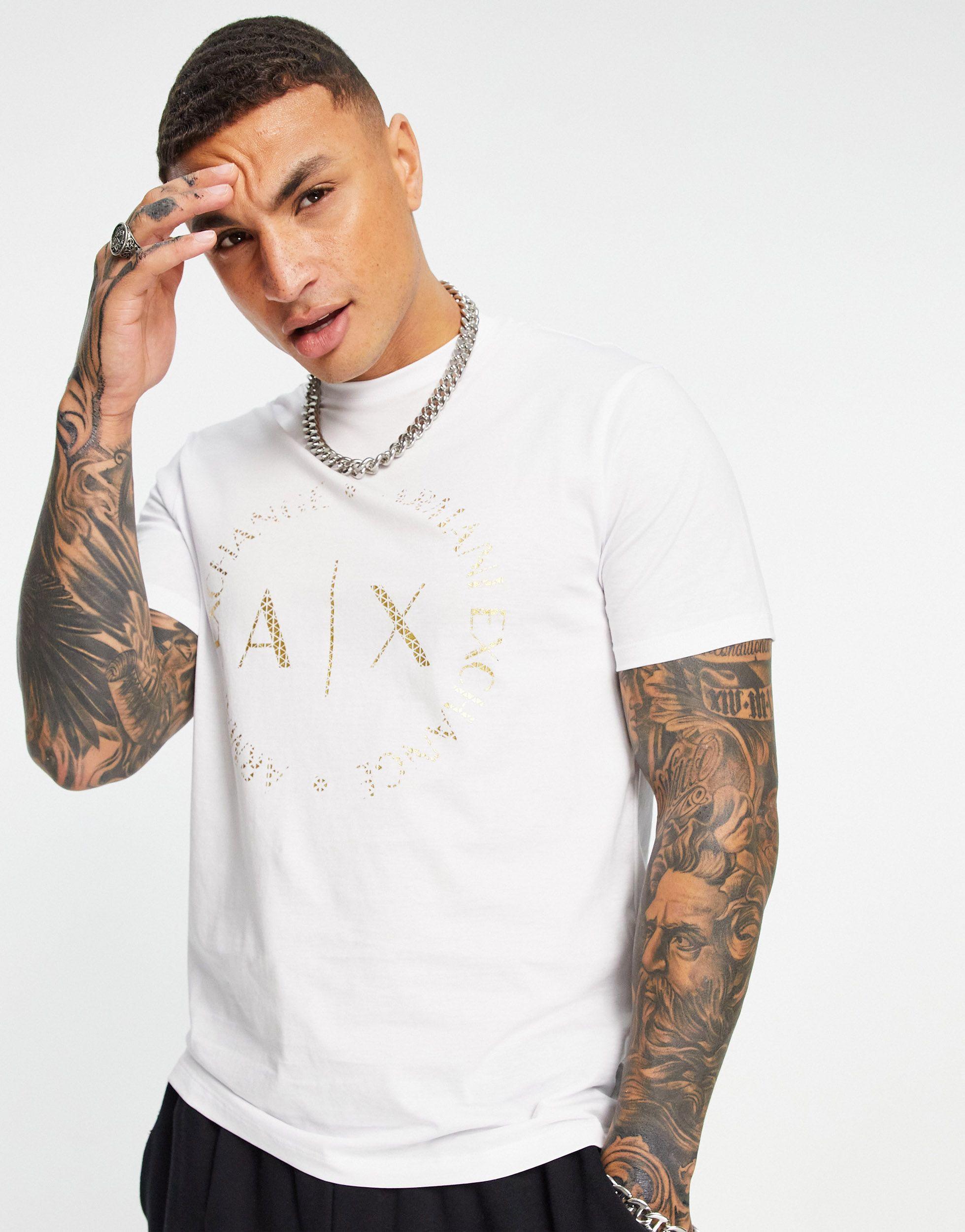 Armani Exchange Circle Gold Logo T-shirt in White for Men | Lyst