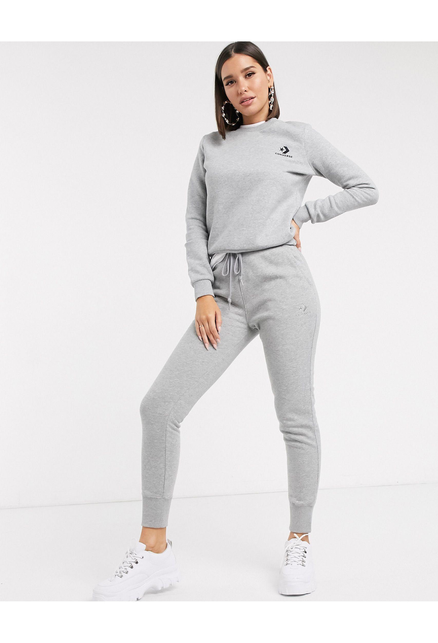 Converse Cotton High Waisted Slim Fit Grey joggers in Gray - Lyst