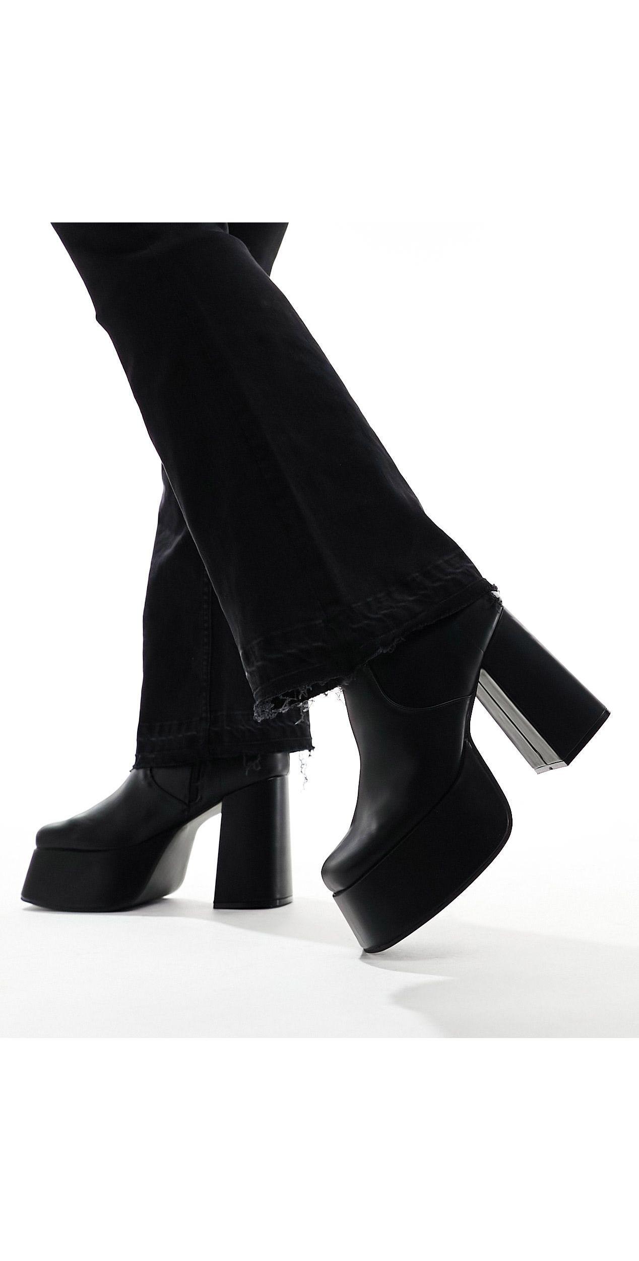ASOS Knee High Platform Heeled Boots in Black for Men | Lyst