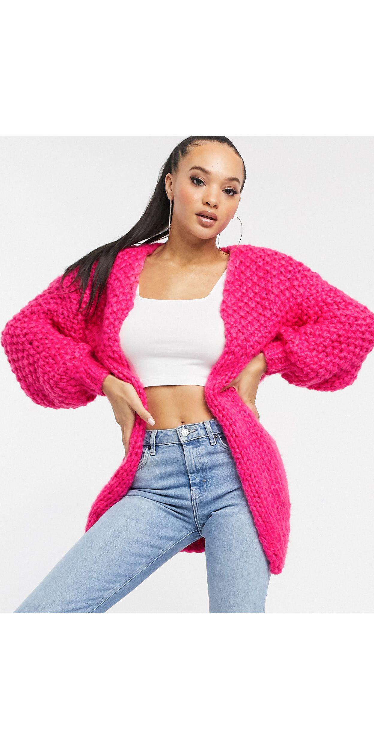 Missguided Chunky Knit Cardigan in Pink | Lyst Canada