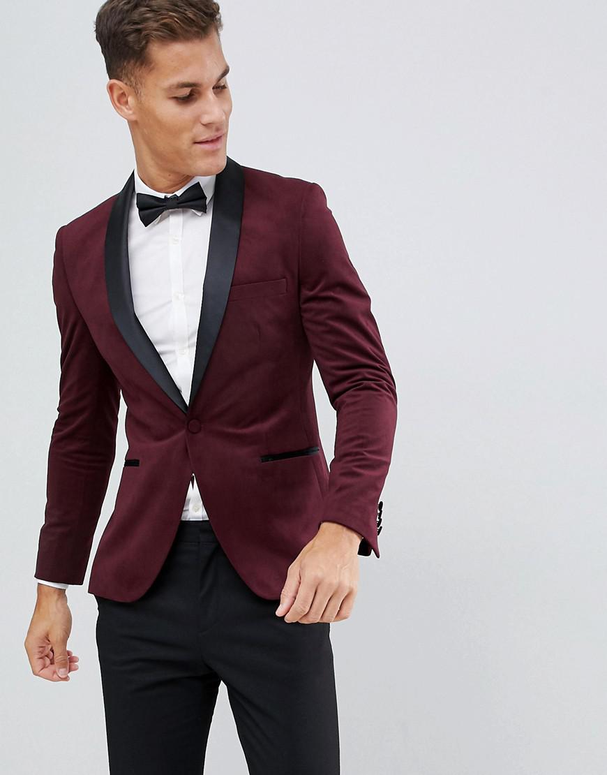 red suit jacket with black lapel