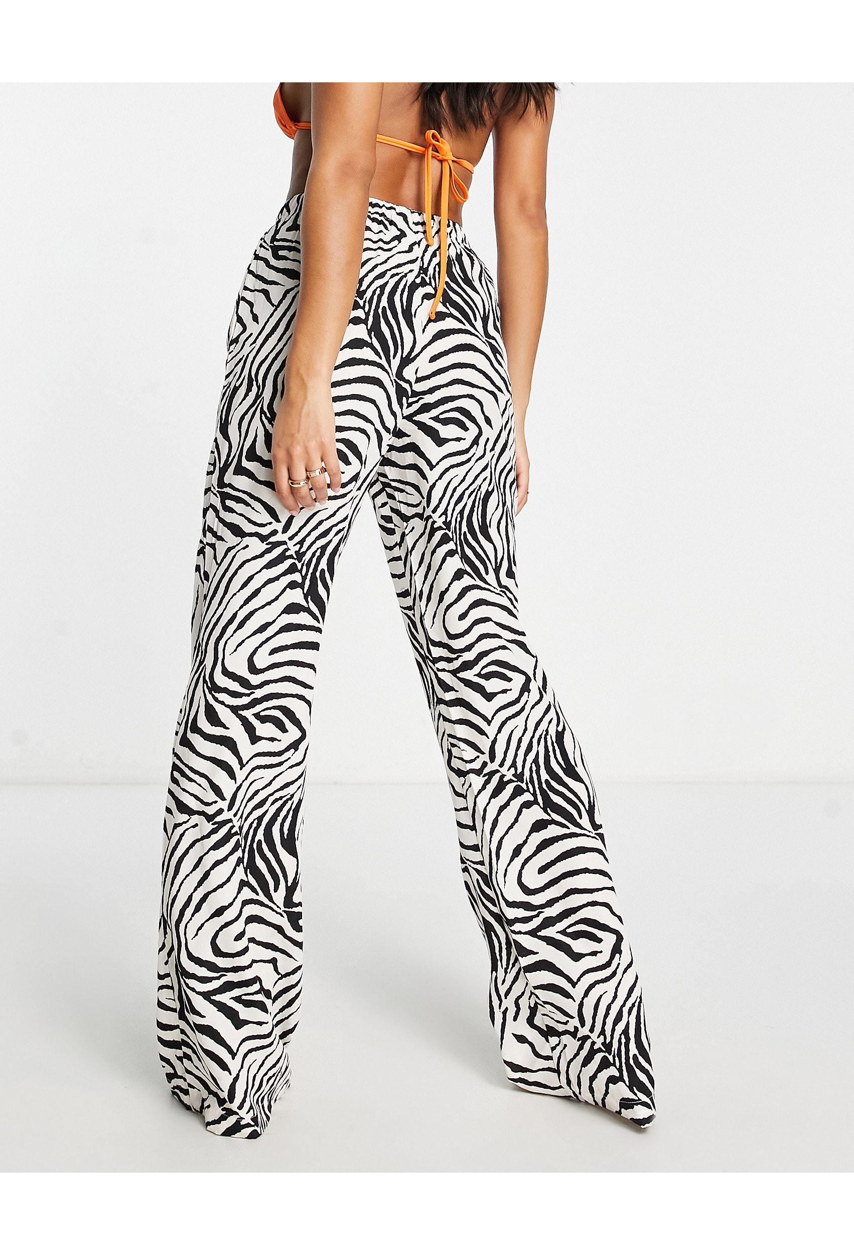 Public Desire Zebra Chiffon Beach Pants in White | Lyst