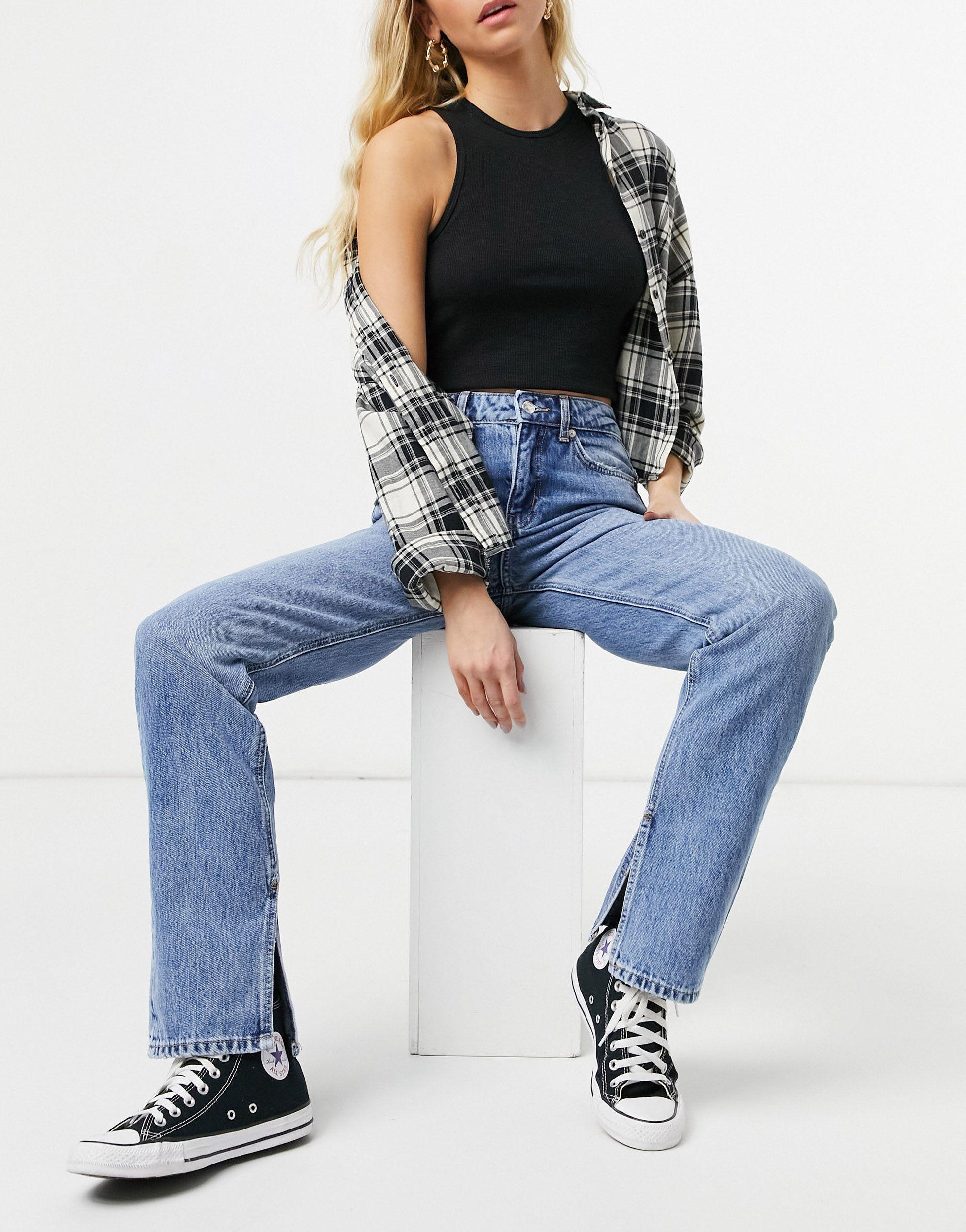 Jeans dritti con spacco laterale chiaro di New Look in Blu | Lyst