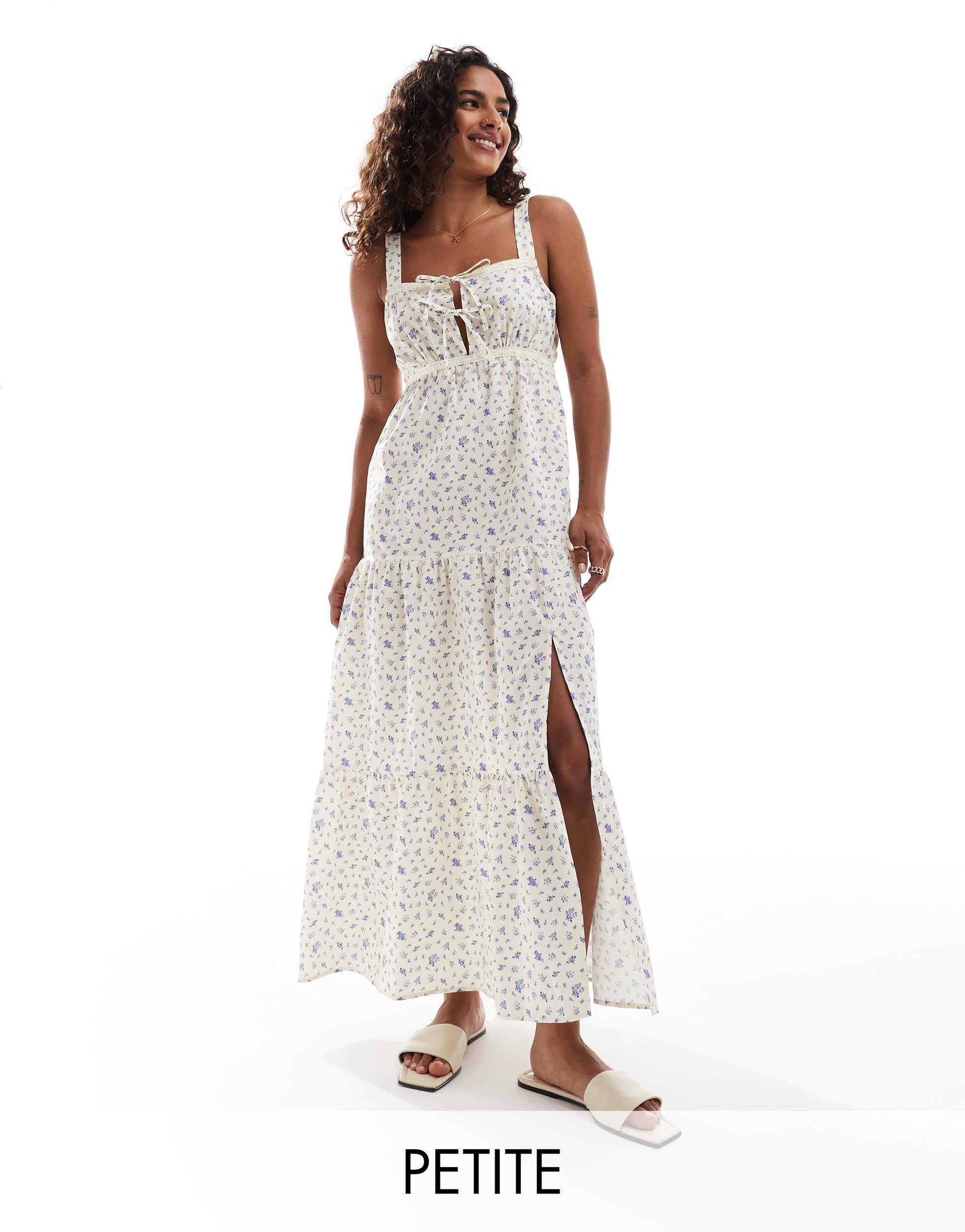 Miss Selfridge Poplin Tiered Lace Trim Maxi Dress in White Lyst