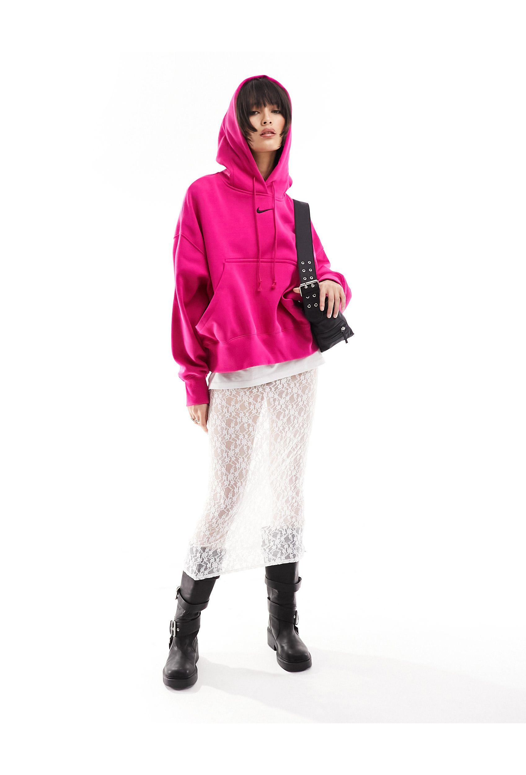 Nike Mini Swoosh Extra Oversized Fleece Cropped Hoodie in Pink Lyst