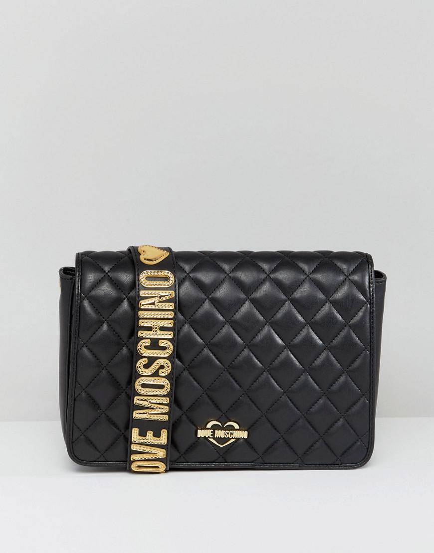 Love Moschino Silk Quilted Shoulder Bag With Chunky Strap in Black - Lyst