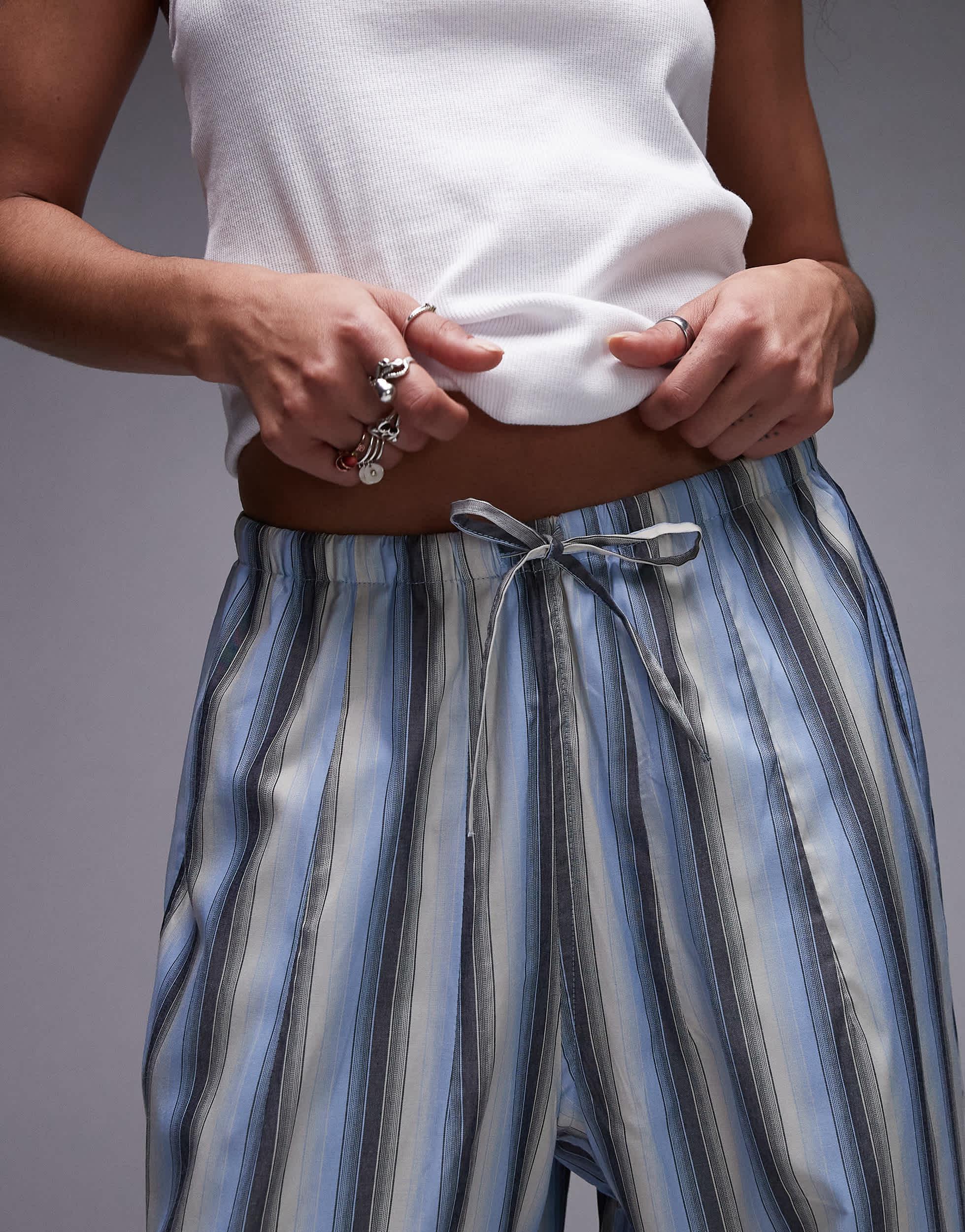 TOPSHOP Poplin Tie Waist Stripe Straight Leg Trouser in Blue Lyst