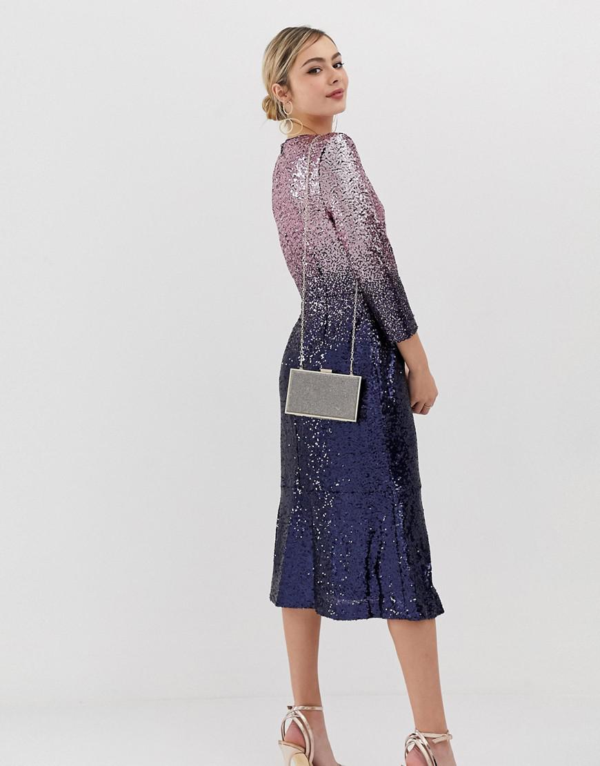purple sequin midi dress Cinosural International School