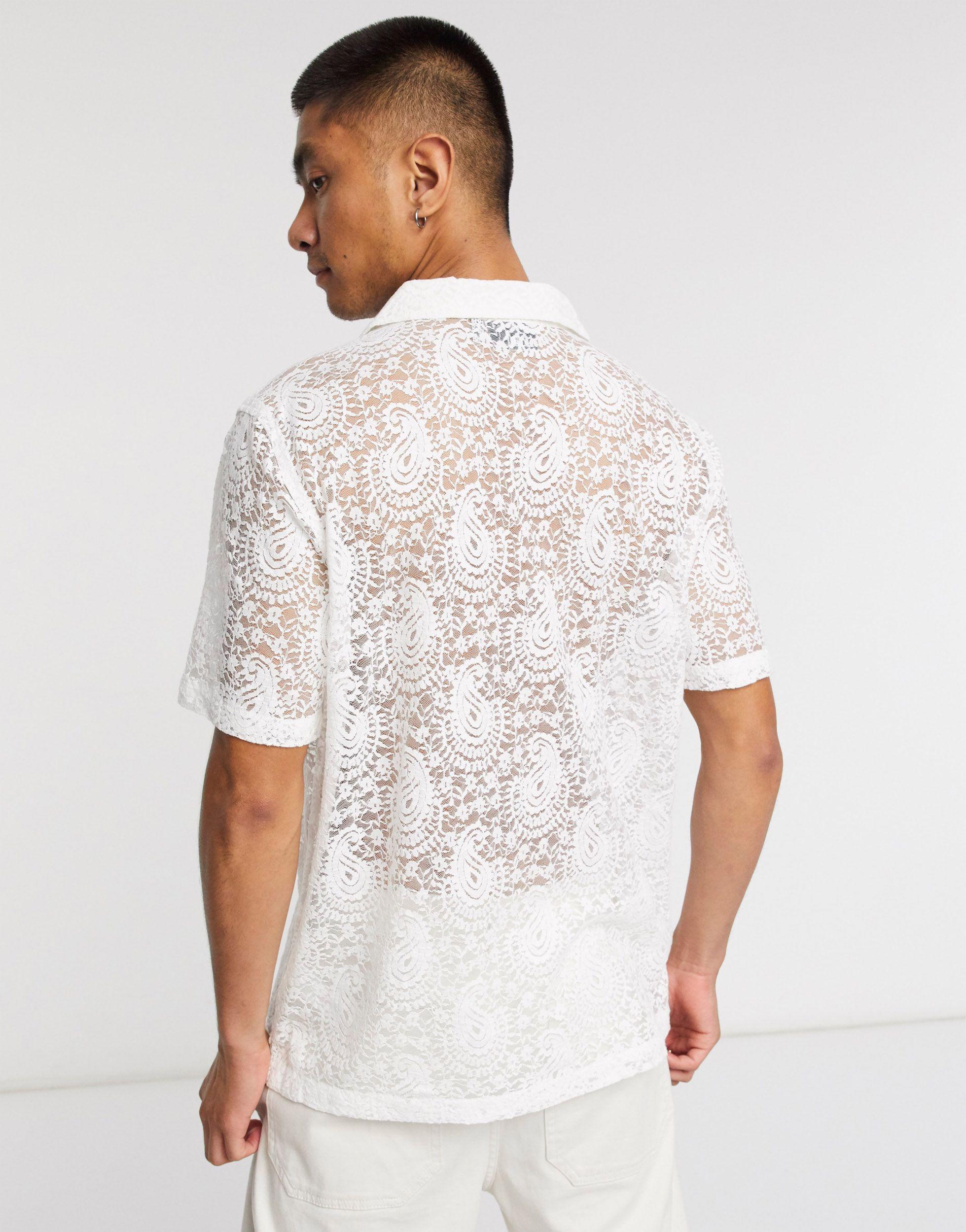 ASOS Regular Fit Paisley Lace Shirt With Revere Collar in White for Men |  Lyst