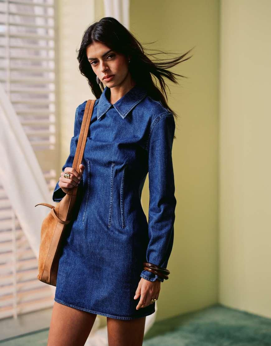 other stories denim dress Denim Shirt Mini Dress - Black
