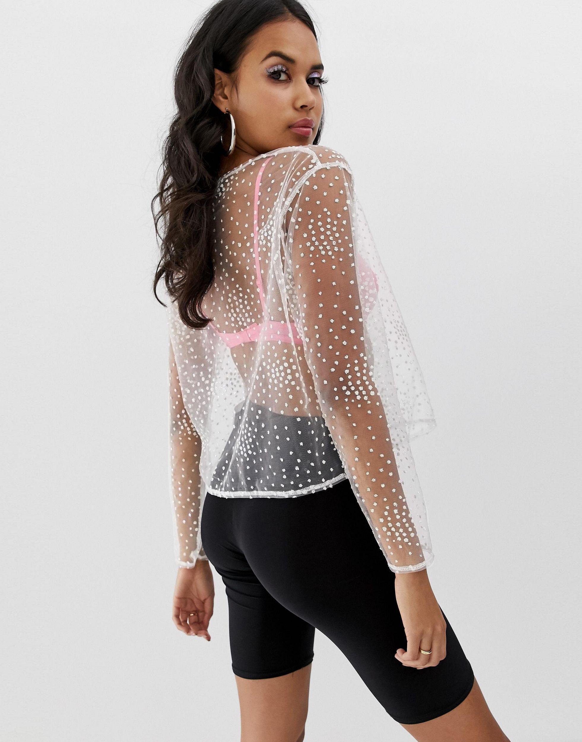 Motel Sheer Top With Glitter Detail in White | Lyst