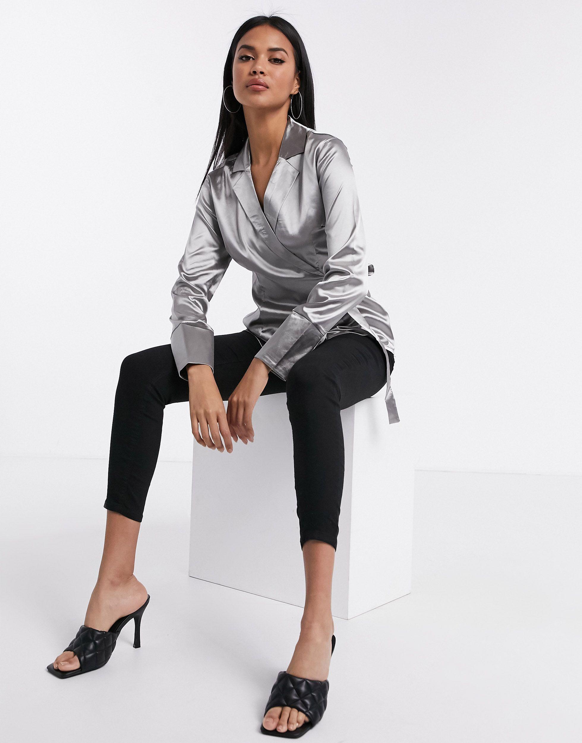 missguided satin wrap top