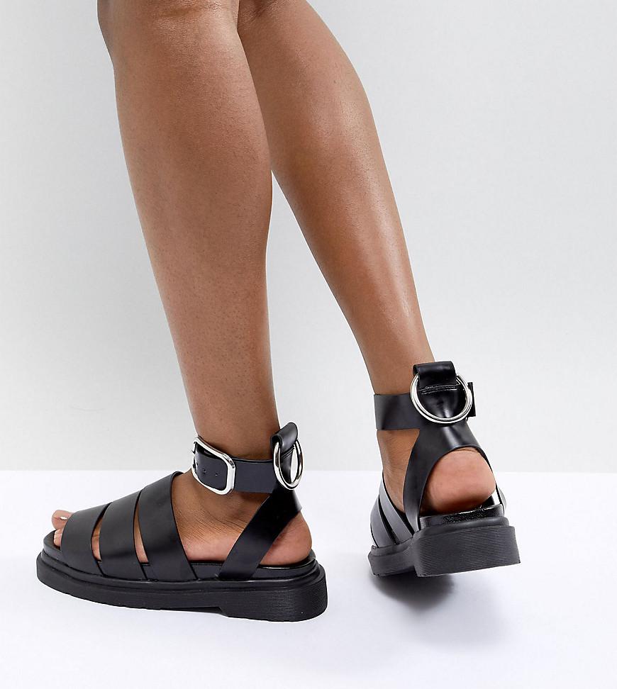 ASOS Denim Fico Chunky Gladiator Flat Sandals in Black - Lyst