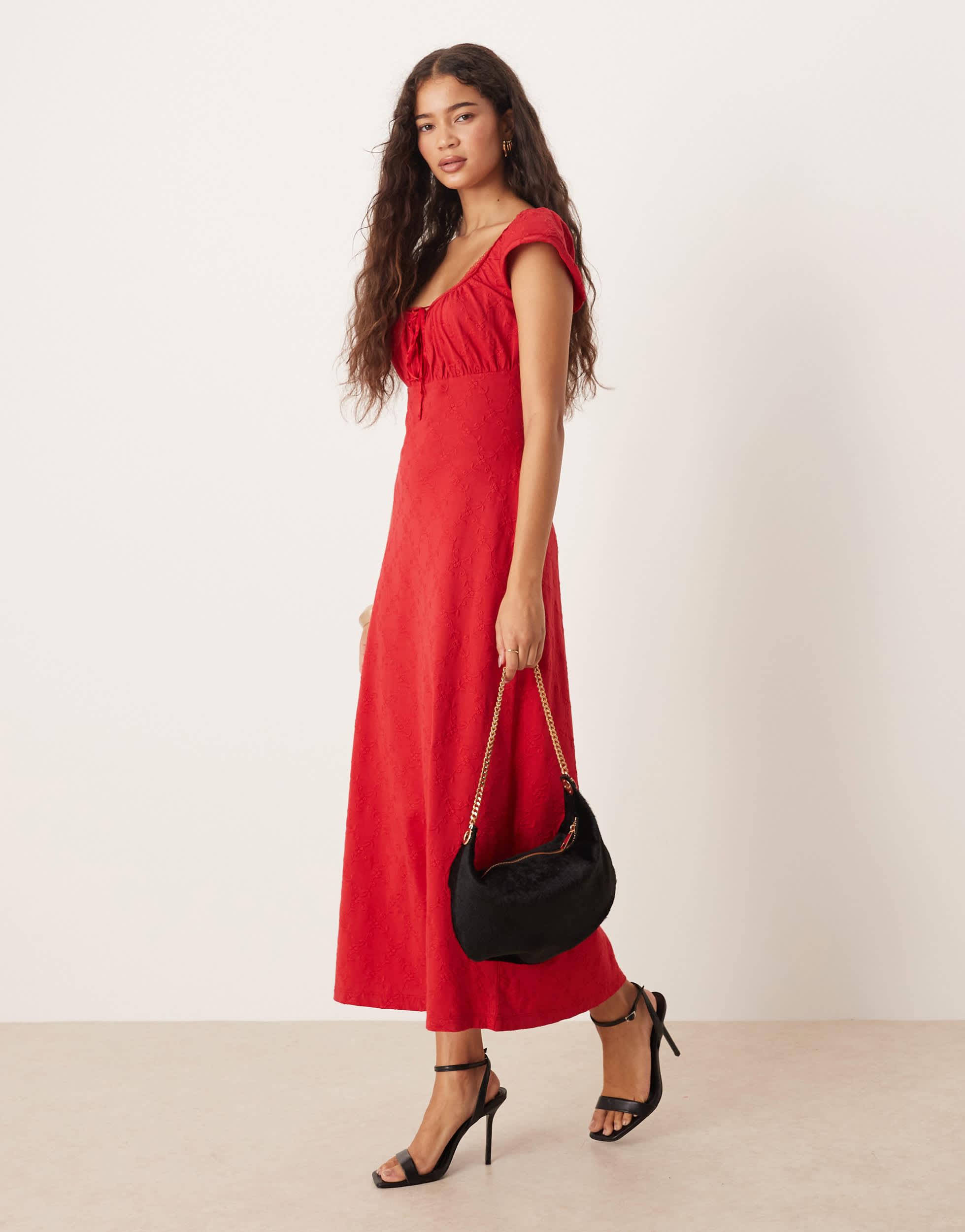 red milkmaid midi dress Cotton Tiered Milkmaid Midi Dress