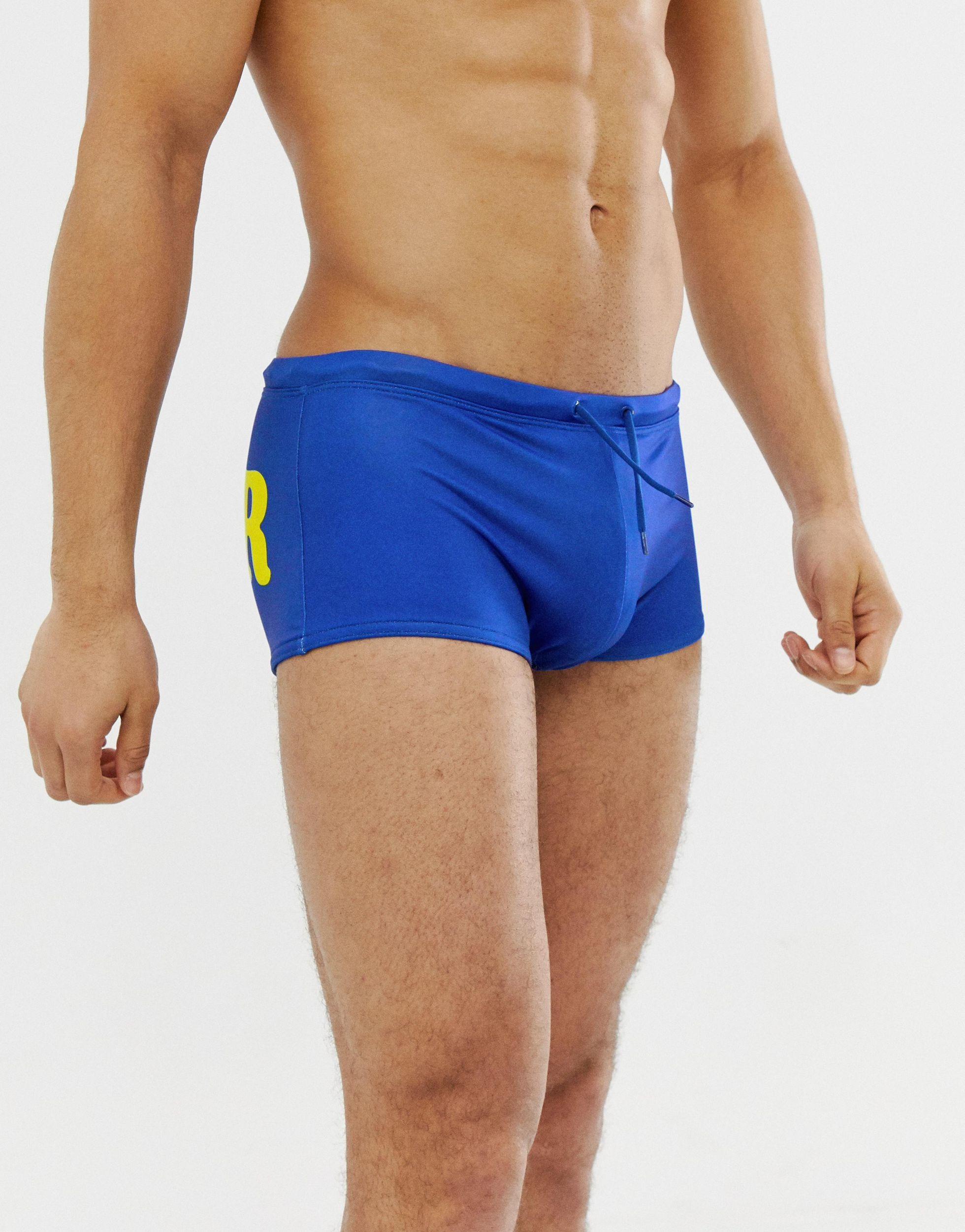 ASOS Synthetic Swim Trunks With Poser Back Print in Blue for Men Lyst