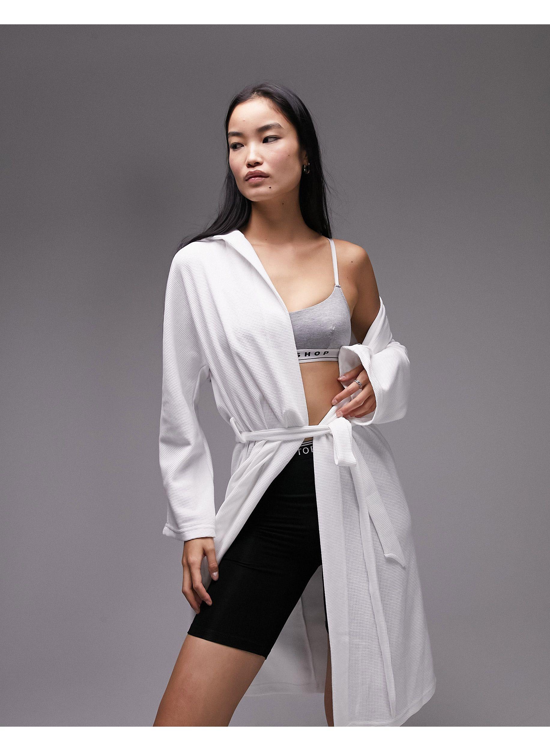 TOPSHOP Waffle Hooded Robe in Gray | Lyst