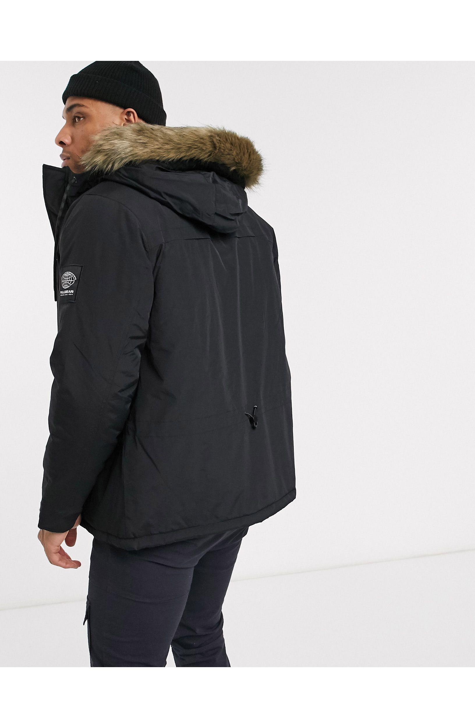 pull and bear black fur jacket