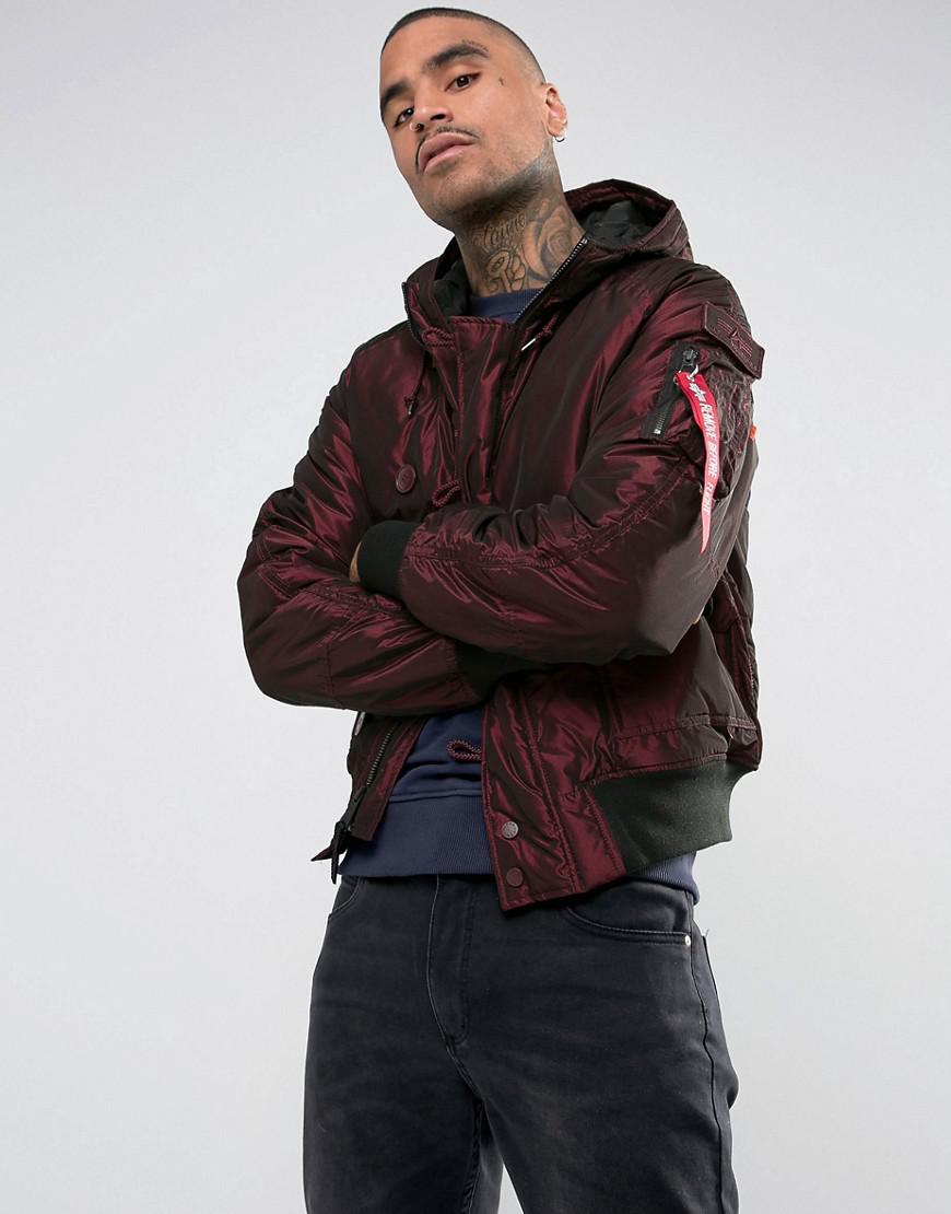 Alpha Industries Synthetic Hunter 2 Hooded Bomber Jacket In Iridium Burgundy  in Red for Men | Lyst