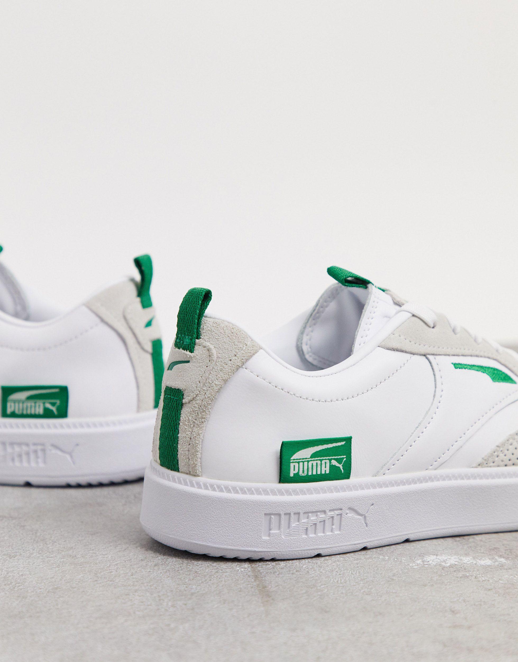 puma oslo pro leather trainer in white and green