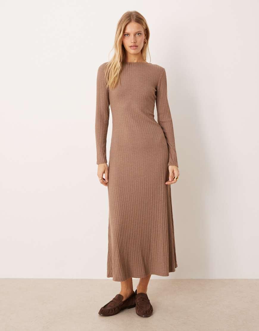 ASOS Ribbed Long Sleeve Seam Detail Maxi Dress in Natural Lyst UK
