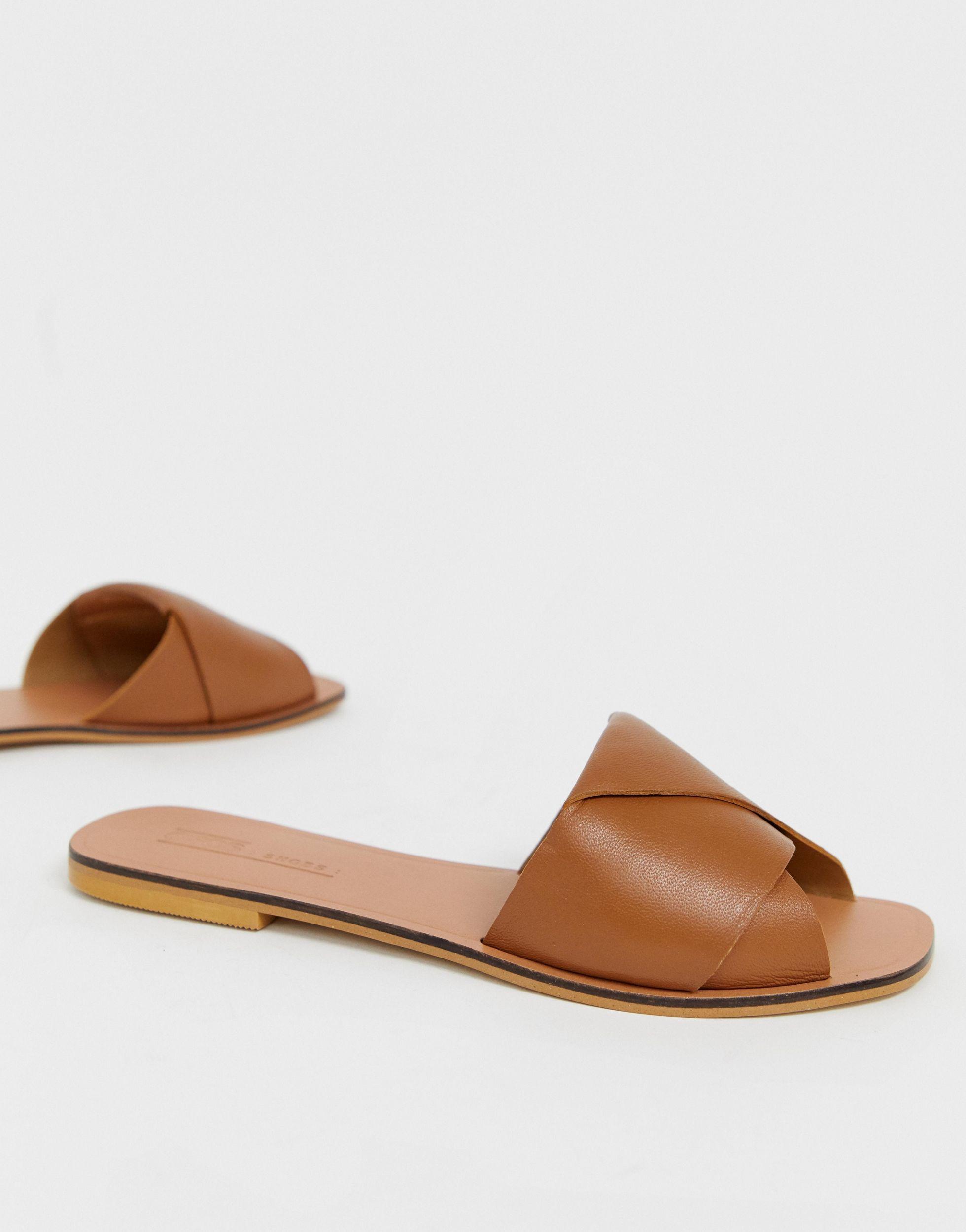 asos design favoured leather flat sandals