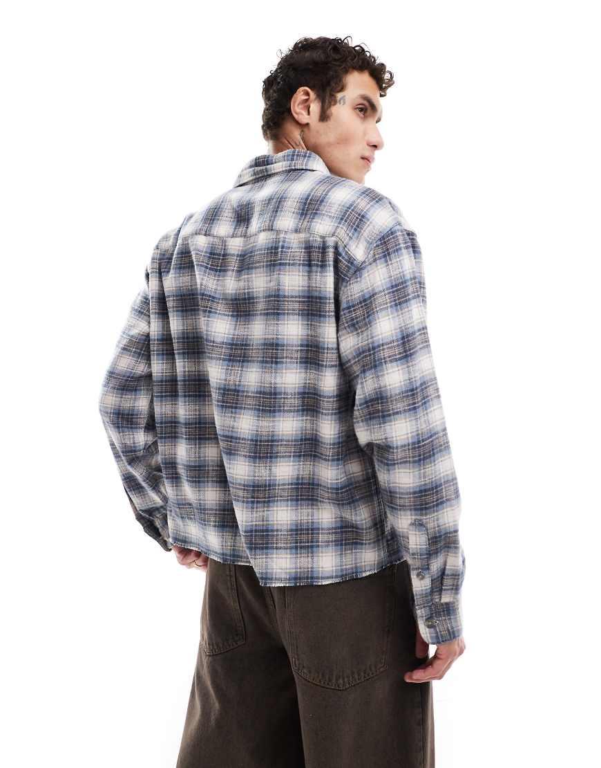 Abercrombie Fitch Cropped Check Slub Flannel Shirt in Grey for