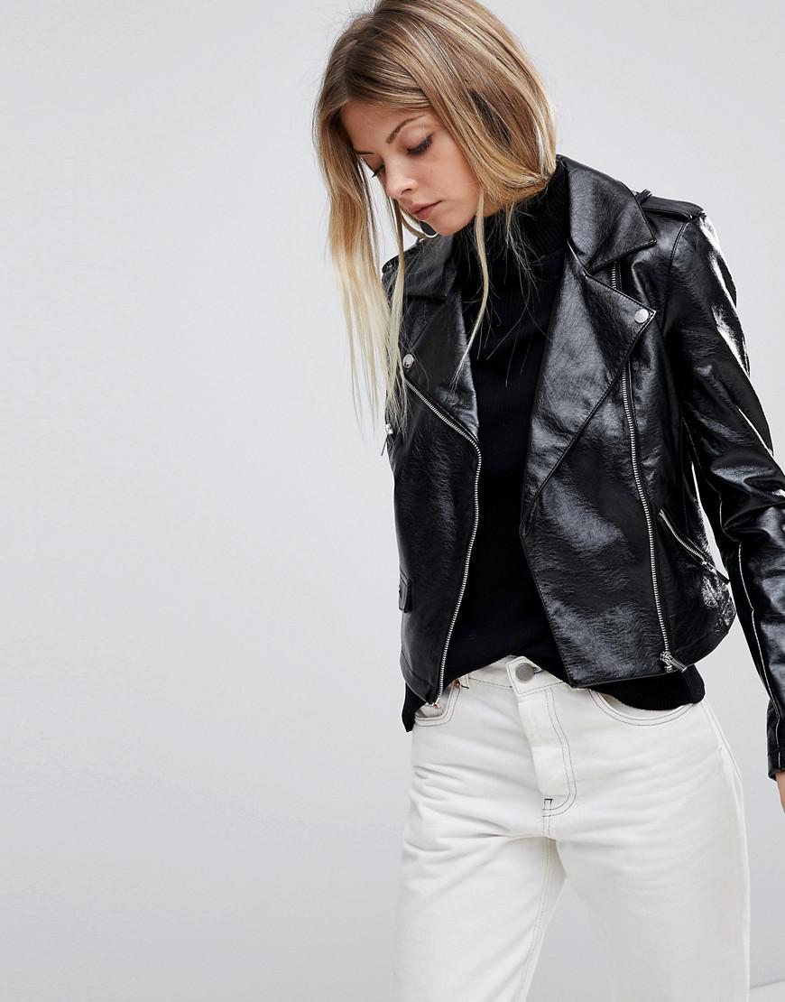 Oasis Patent Biker Jacket In Black Lyst Oasis Patent Biker Jacket In Black Lyst