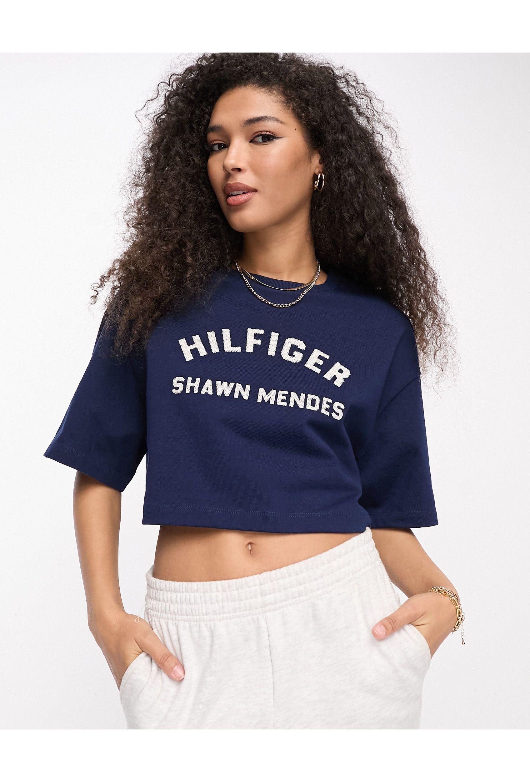 Tommy Hilfiger X Shawn Mendes Arch Logo Graphic Cropped Short Sleeve T-shirt  in Blue | Lyst