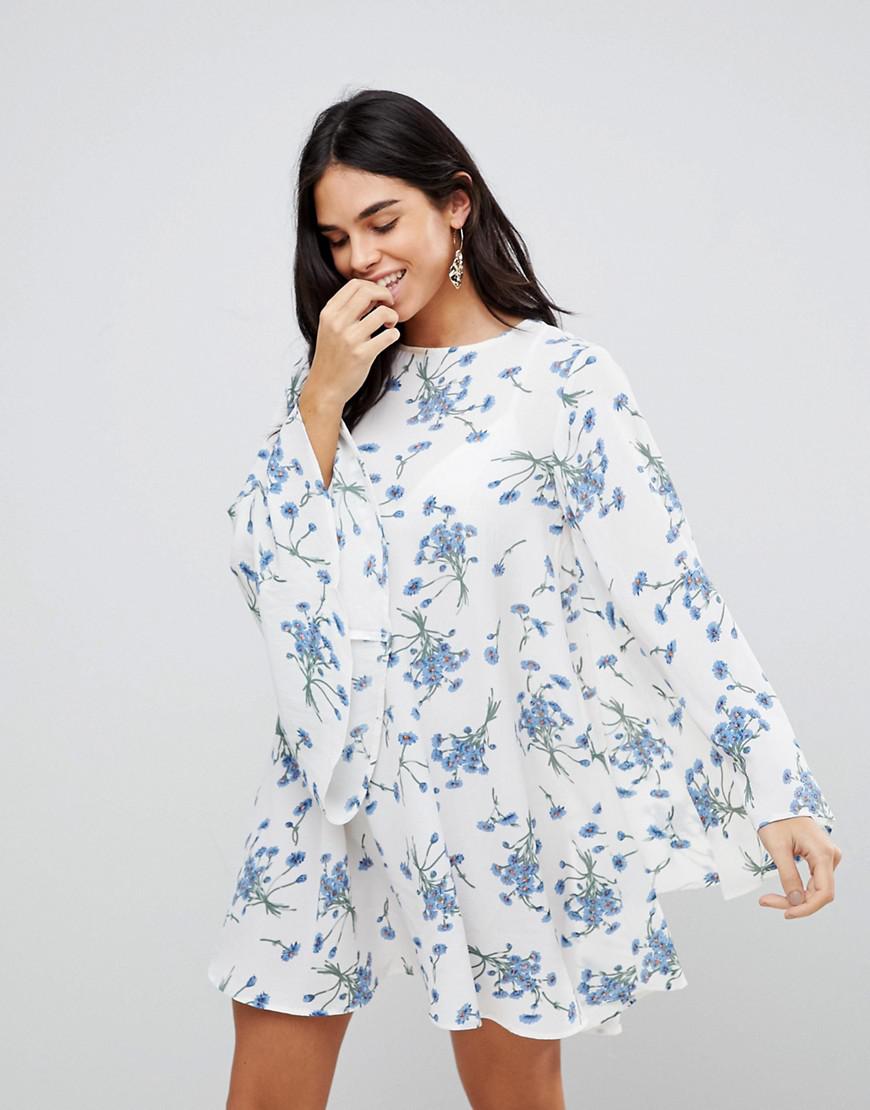 AX Paris Floral Long Sleeve Smock Dress in White Lyst