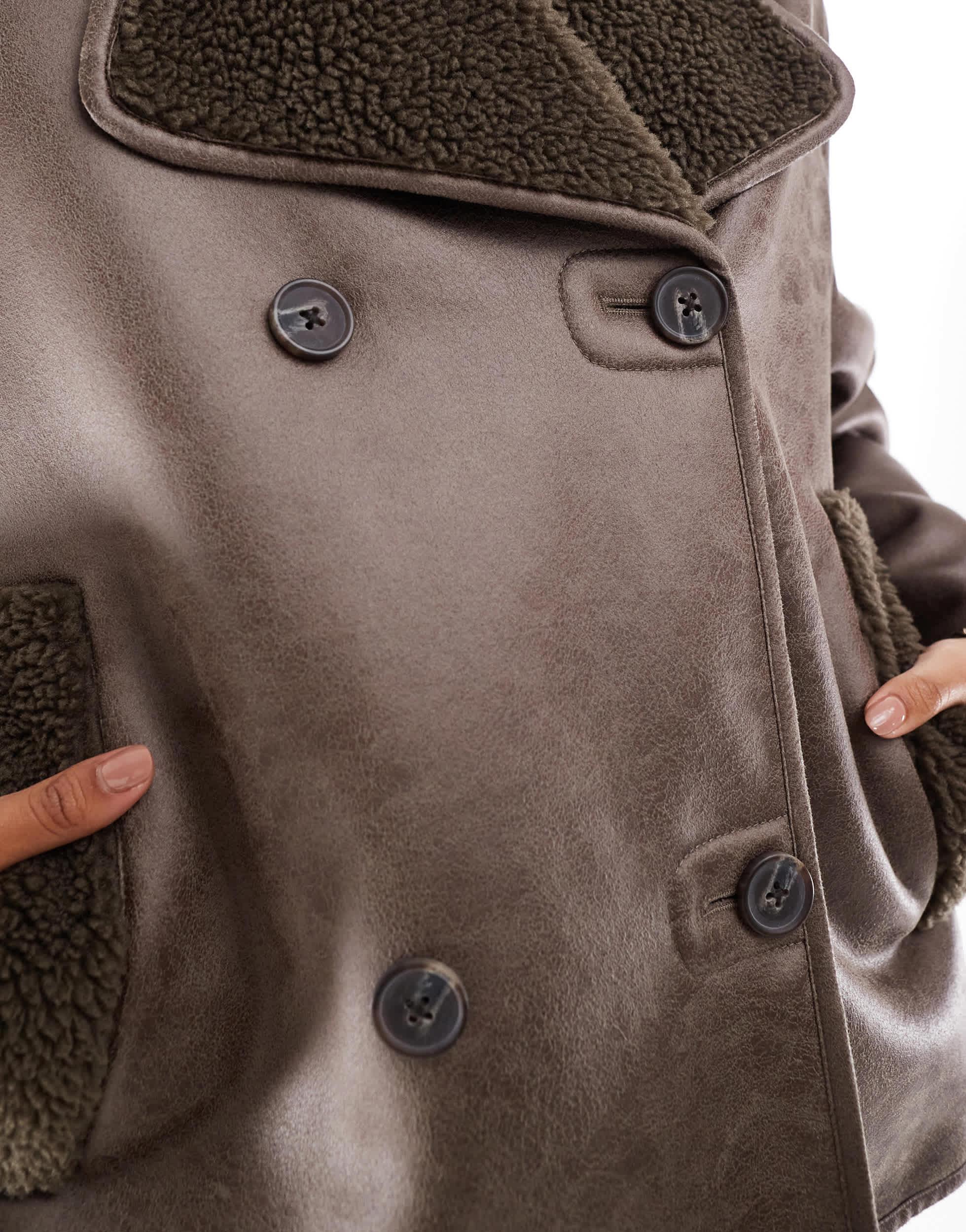 Stradivarius – kunstleder-pilotenjacke in Braun Lyst DE