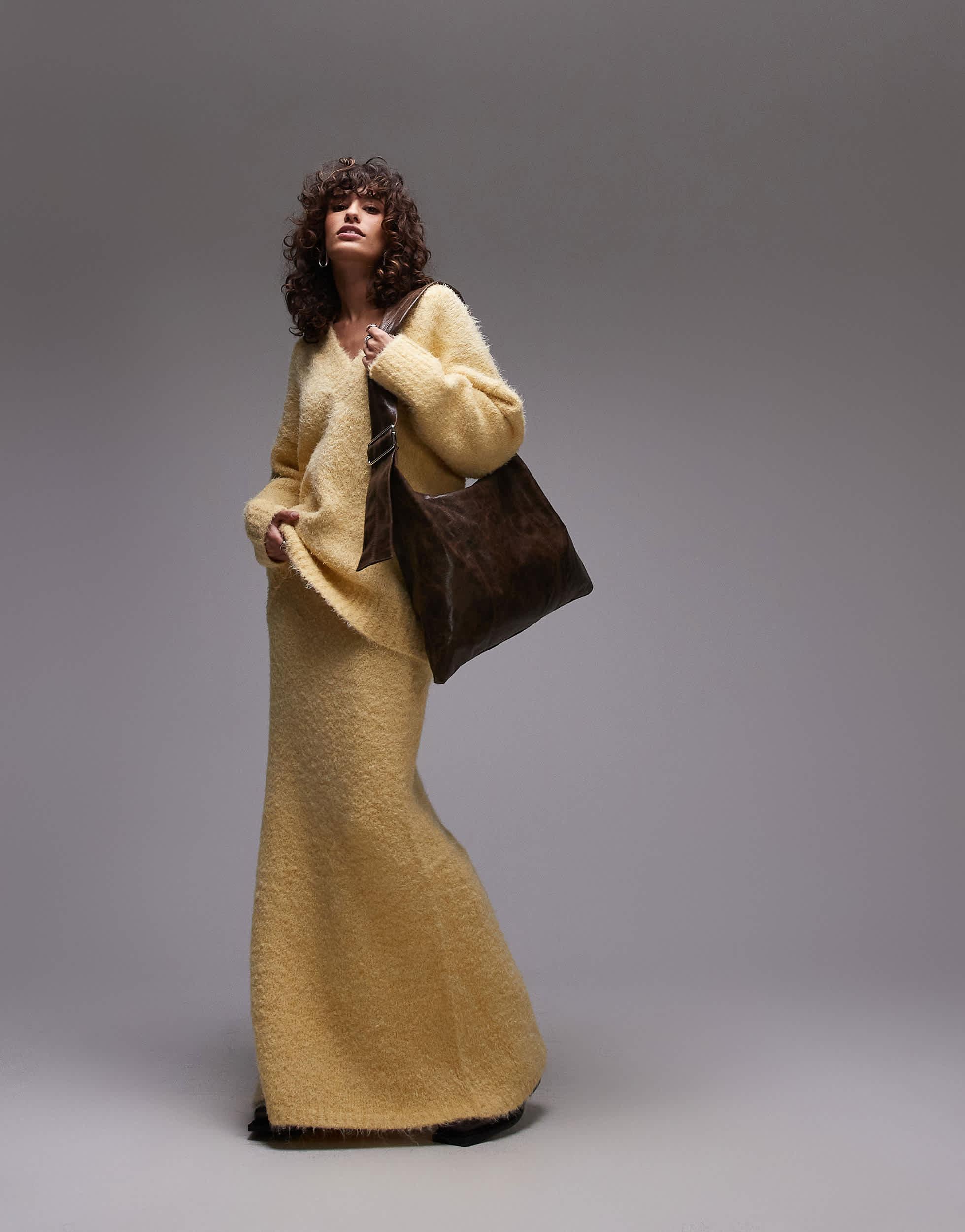 Boucle Topshop Knit Midi Skirt TOPSHOP Knitted Co-ord Fluffy Skirt