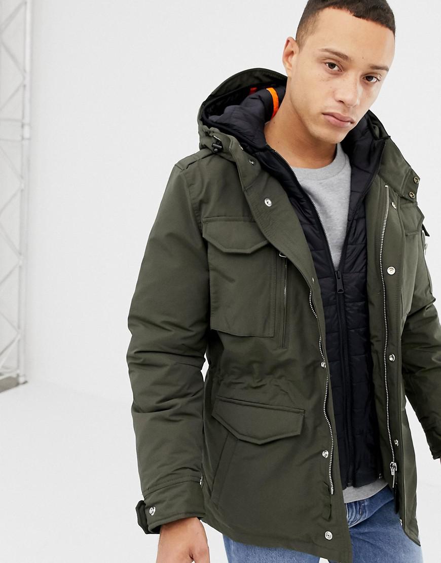 Schott Nyc Smith 18 Detachable Quilted Hooded Insert M65 Parka Jacket Slim  Fit In Green/black for Men | Lyst Australia