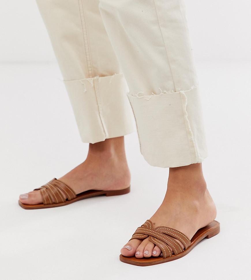 Mango Leather Flat Sandals in Tan (Brown) | Lyst
