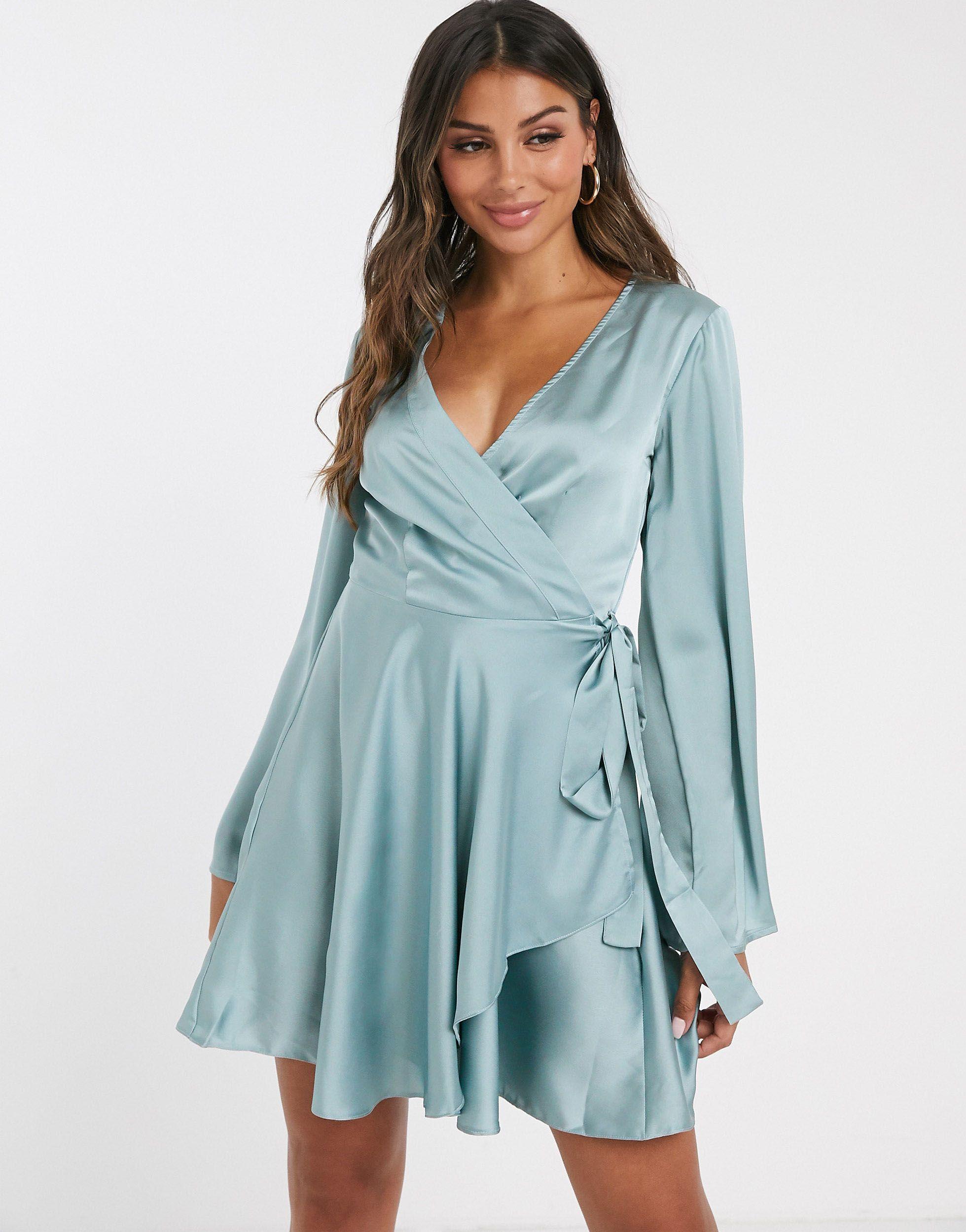 missguided satin wrap dress