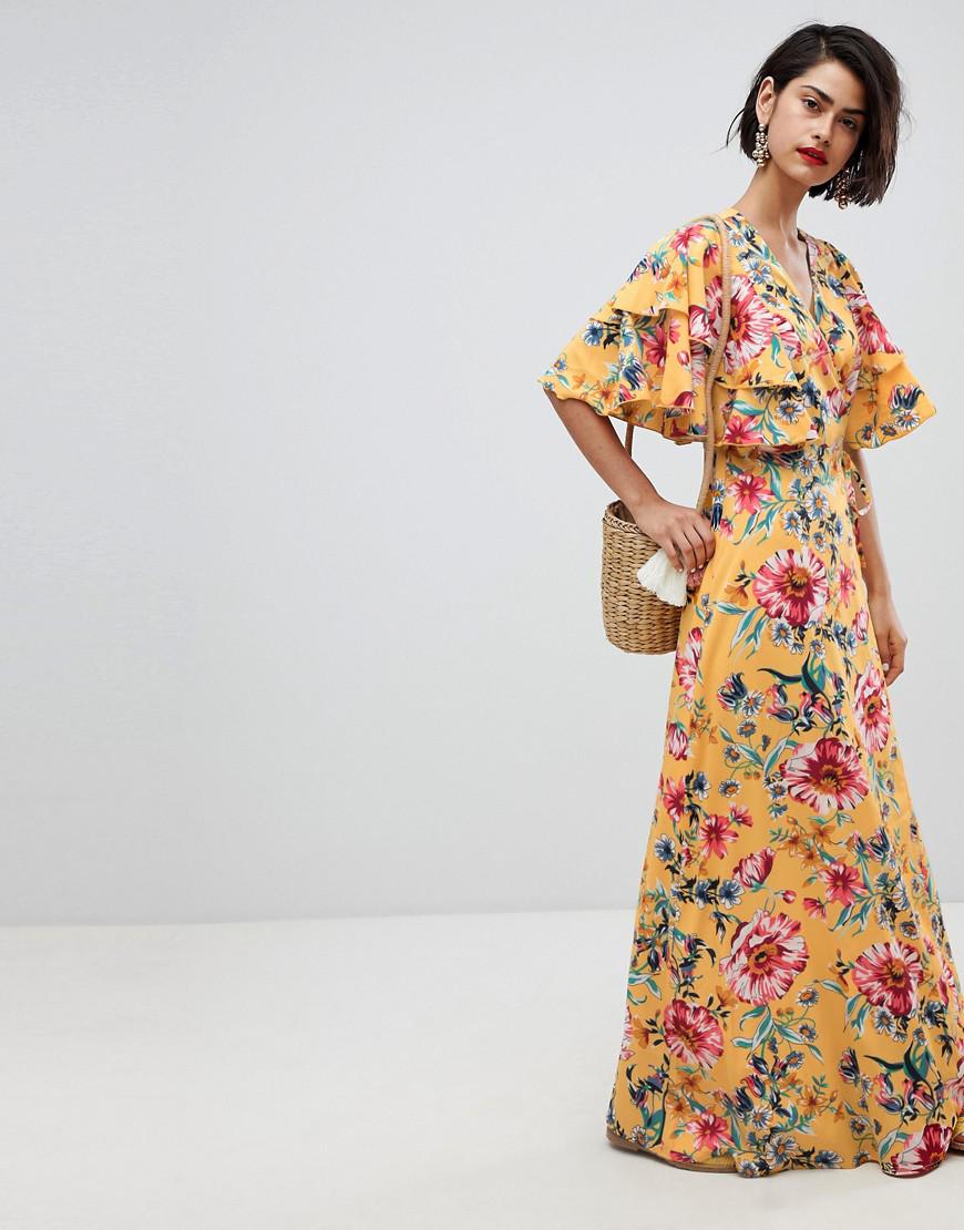 At adskille ret Enkelhed Vero Moda Floral Maxi Dress With Frill Sleeve in Yellow | Lyst