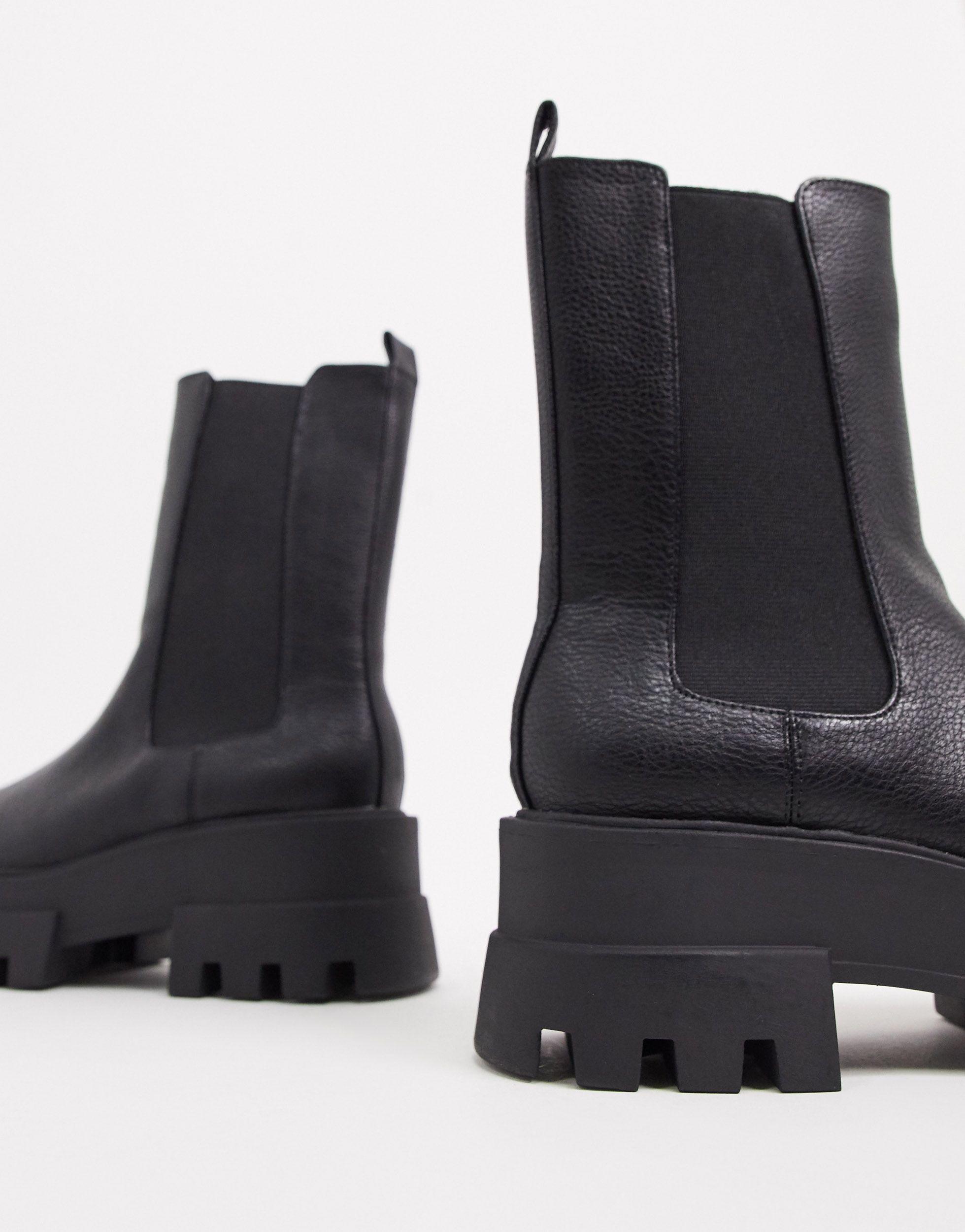 Pull\u0026Bear Platform Chelsea Boot With Cleated Sole in Black - Lyst
