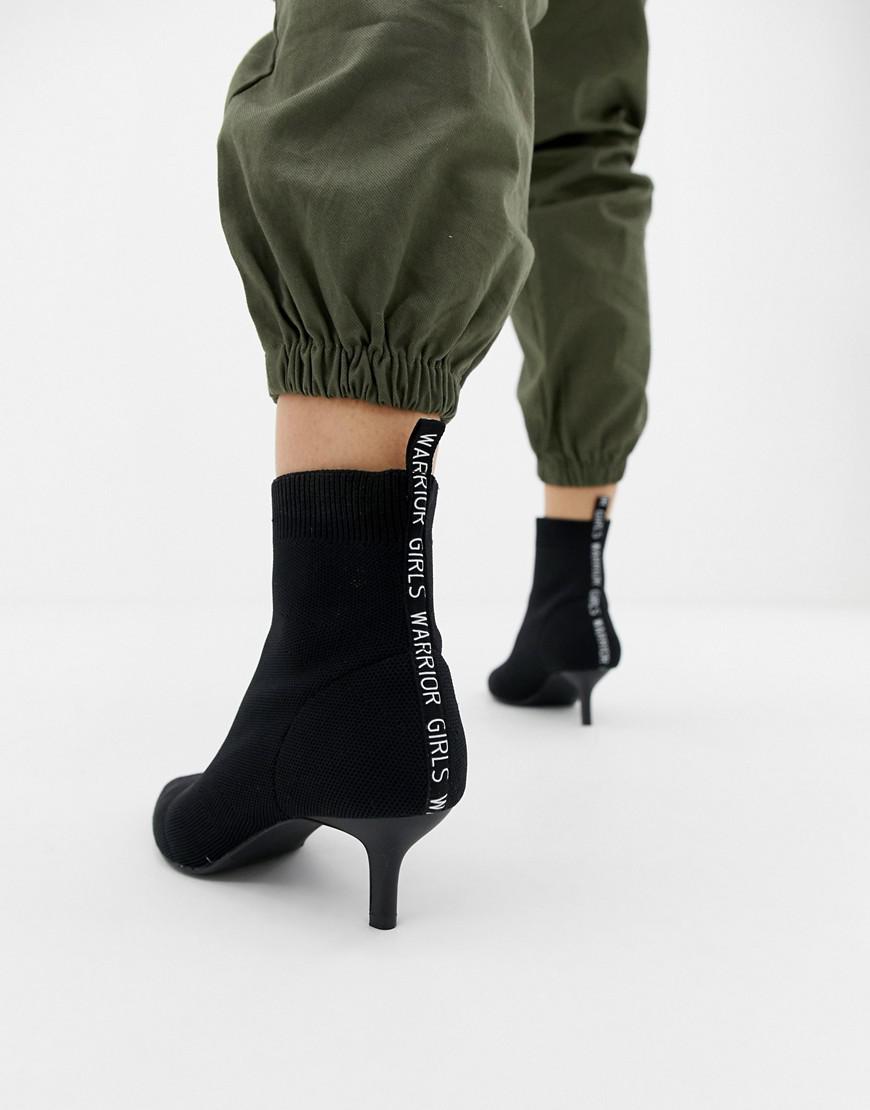 black kitten heel sock boot