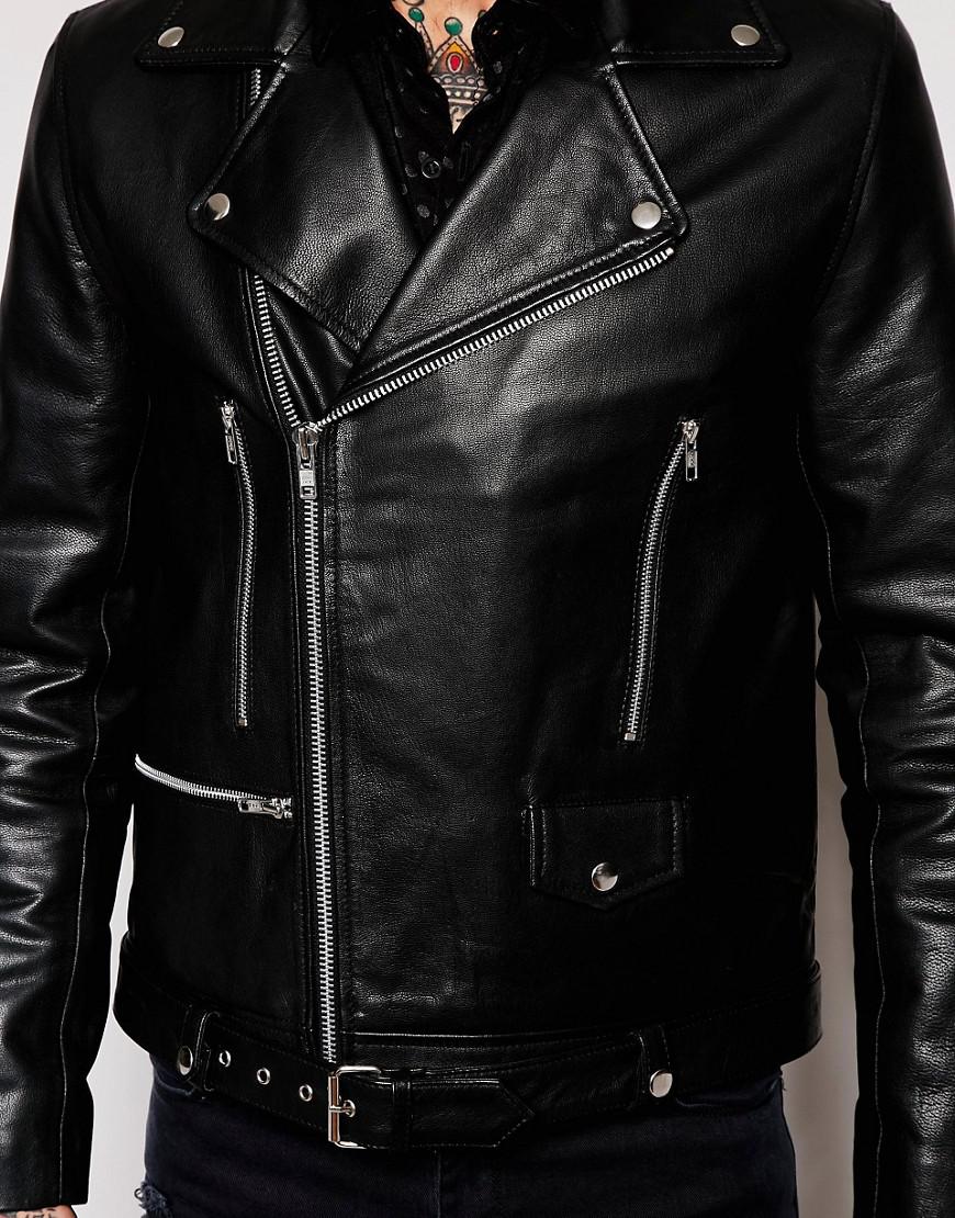 ASOS Leather Biker Jacket With Belt In Black for Men - Lyst