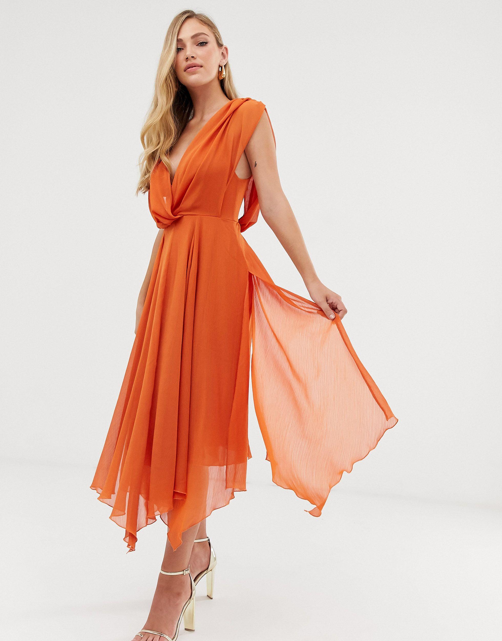 orange drape dress